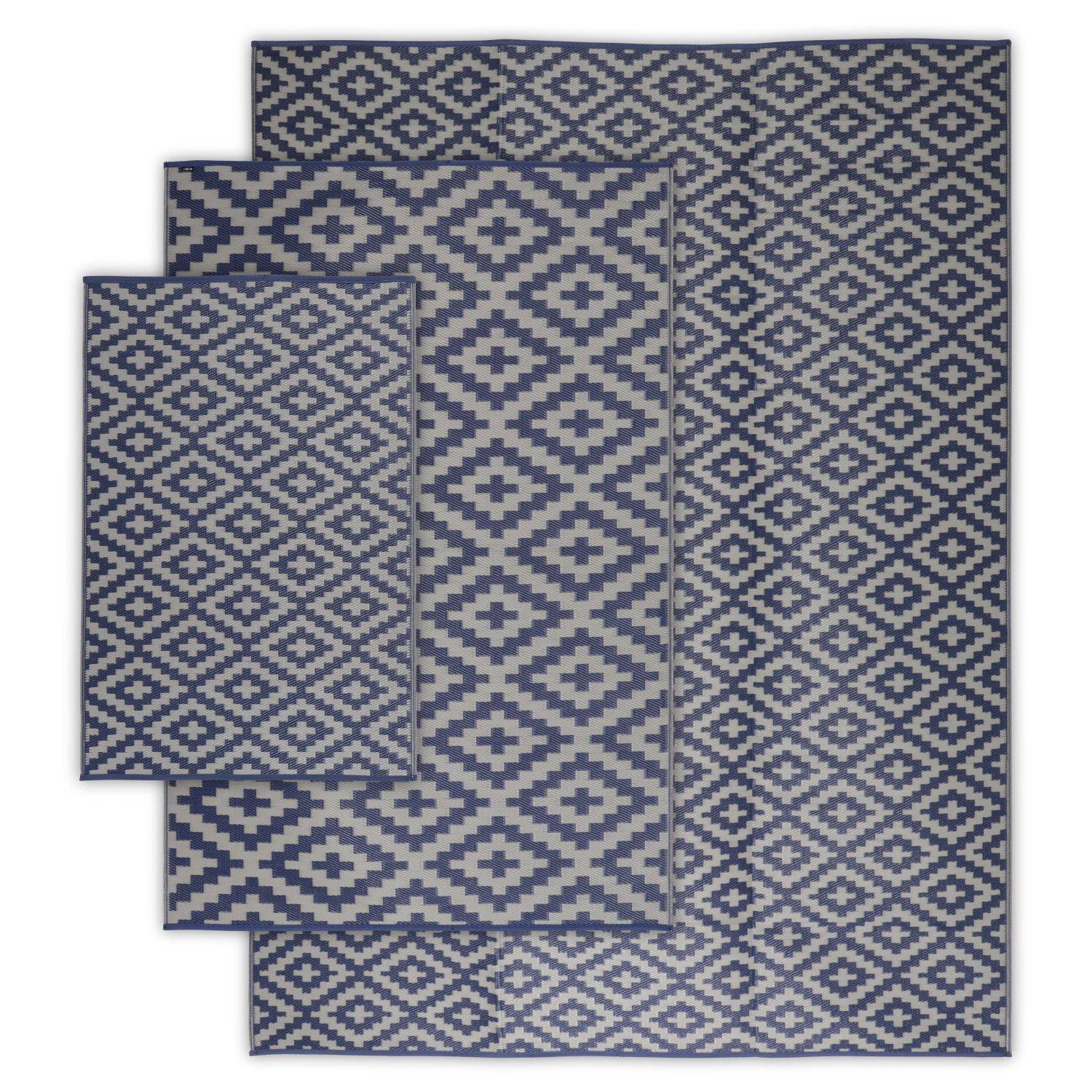 Tapis d’extérieur 270x360cm STOCKHOLM - Rectangulaire, motif losanges bleu / beige, jacquard, réversible, indoor / outdoor, Photo5