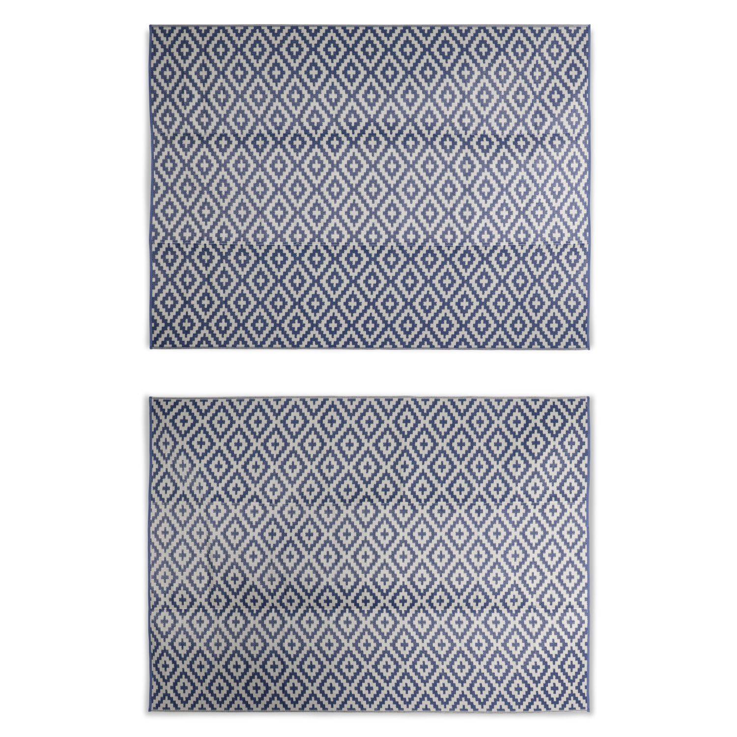 Tapis d’extérieur 270x360cm STOCKHOLM - Rectangulaire, motif losanges bleu / beige, jacquard, réversible, indoor / outdoor,,sweeek,Photo2