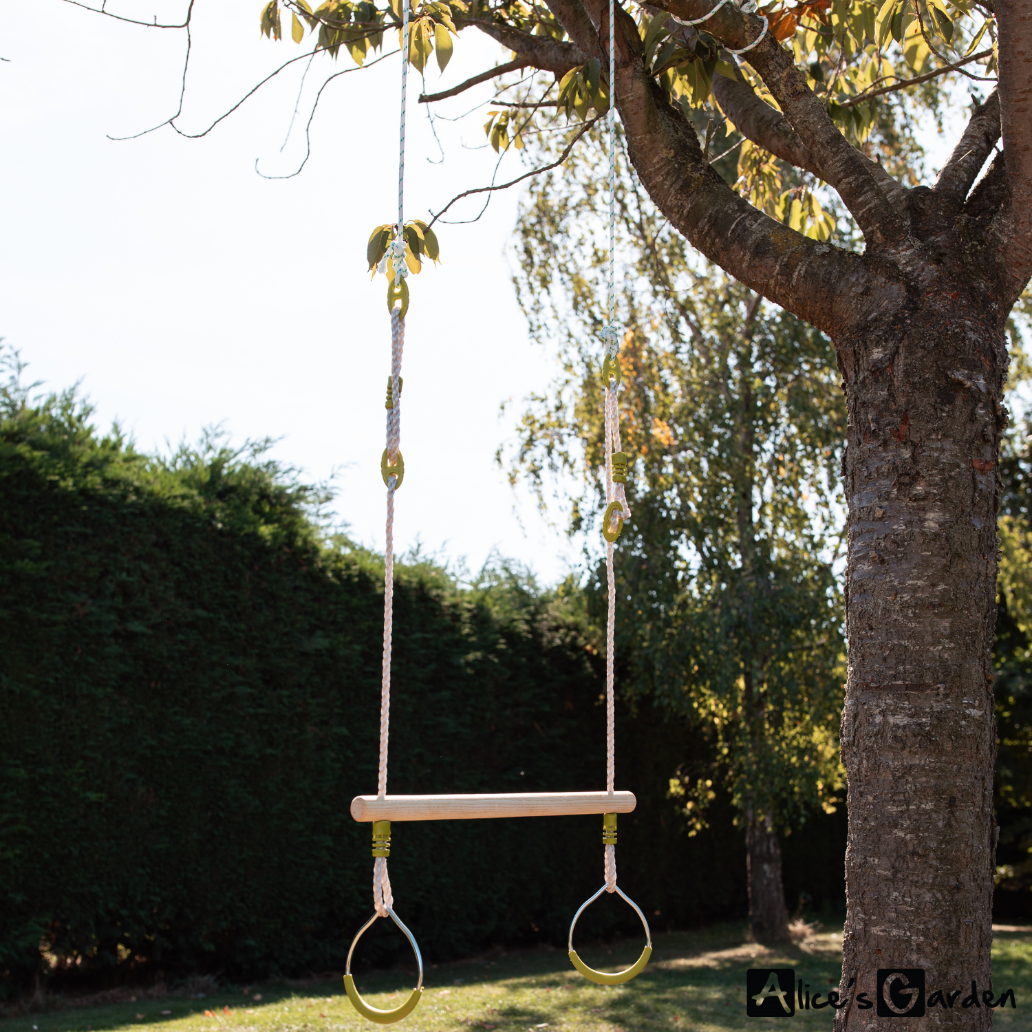 Trapèze bois avec paire d’anneaux métal pour portique de 2 à 2,5m, agrès balançoire, accessoire Photo2