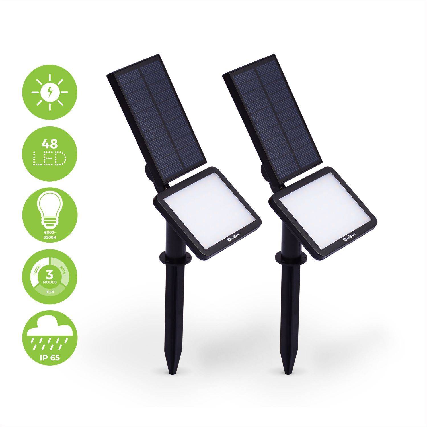 Pakket van 2 spots op zonne-energie, 48 LED, waterbestendig | sweeek