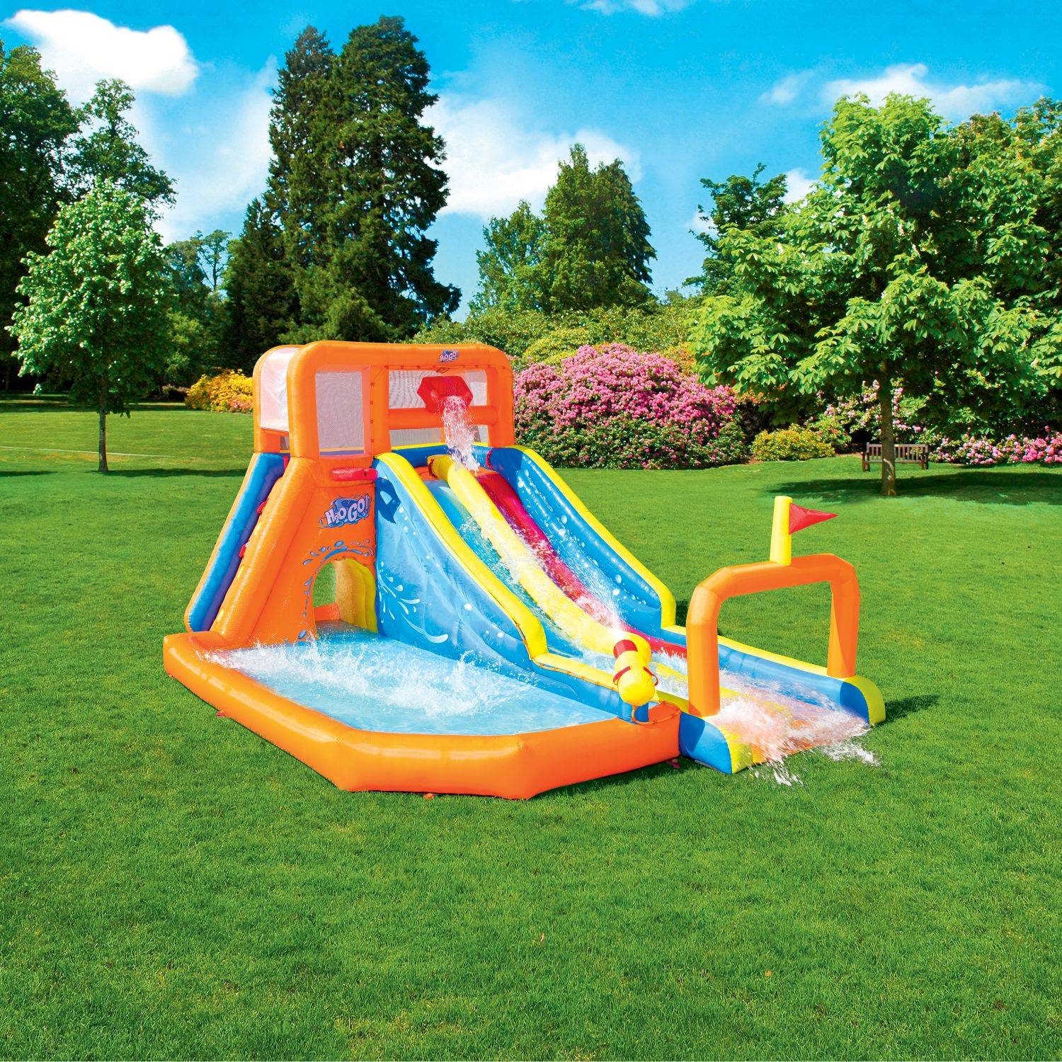 Opblaasbaar speelkasteel met water – Amboise - dubbele opblaasbare waterglijbaan, springkussen voor kinderen, 5 x 3,4 x 2,65 m Photo2