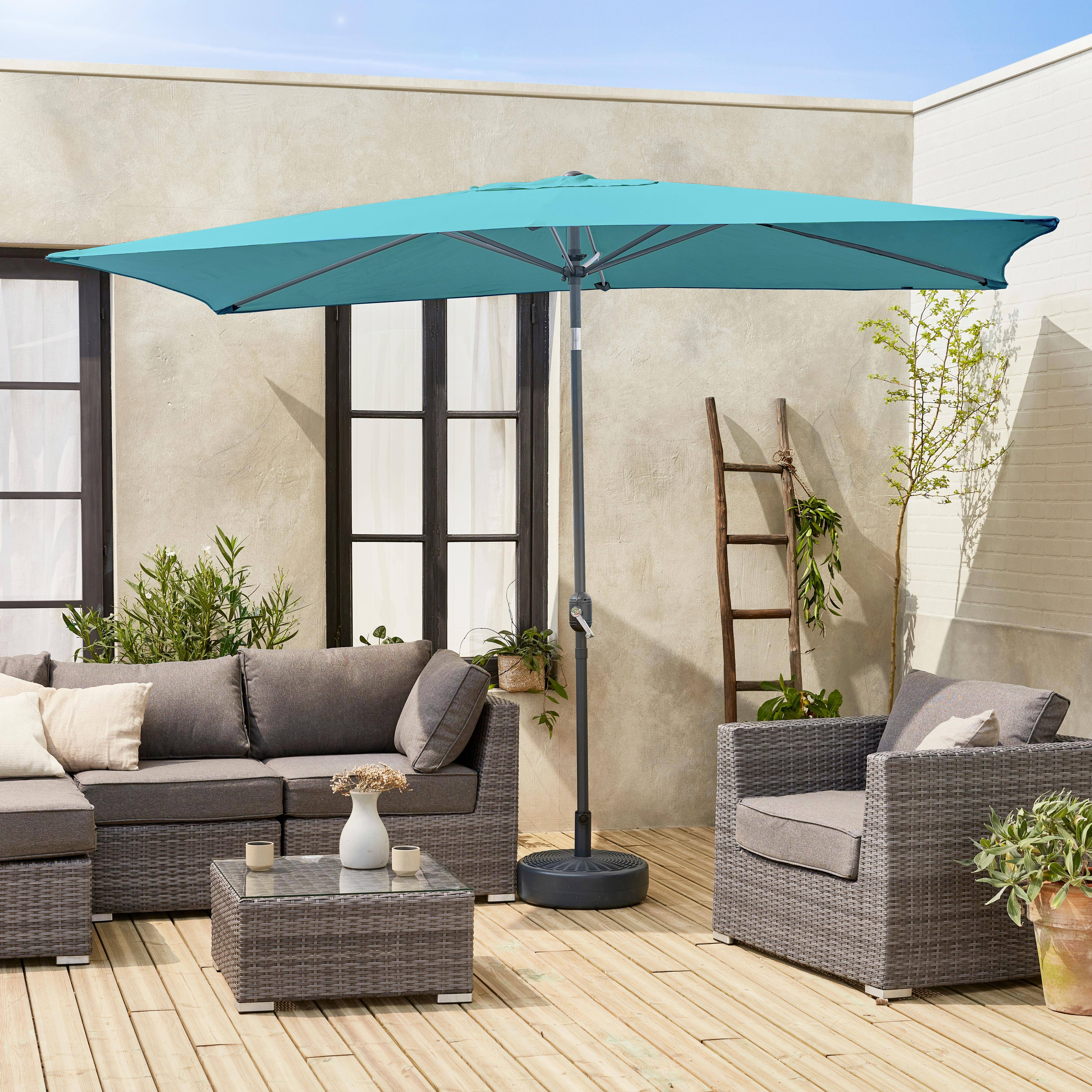 Sombrilla jardin, parasol turquesa, mástil central, inclinable, rectangular, 2x3m, Touquet Photo1