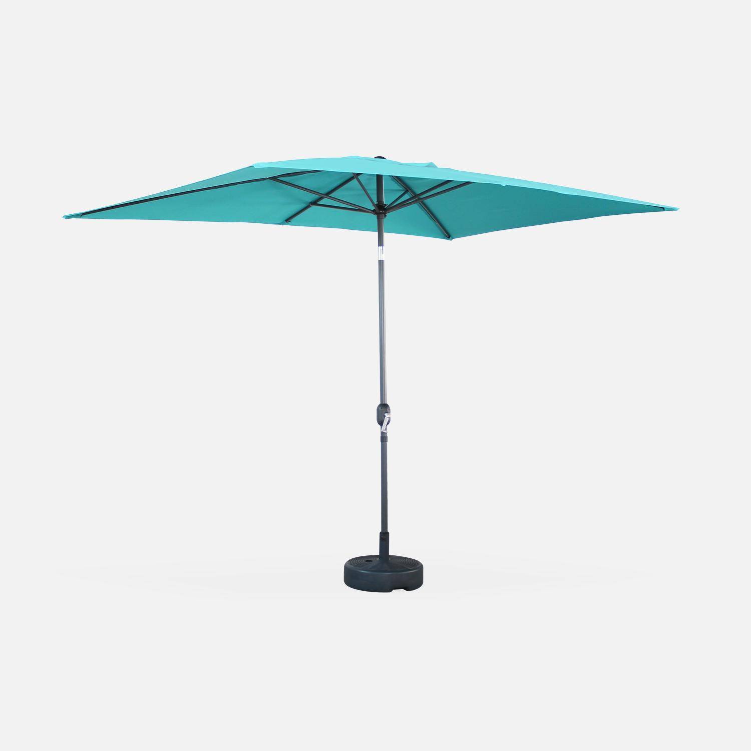 Parasol droit rectangulaire 2x3m - Touquet Turquoise - mât central en aluminium orientable et manivelle d'ouverture,sweeek,Photo2