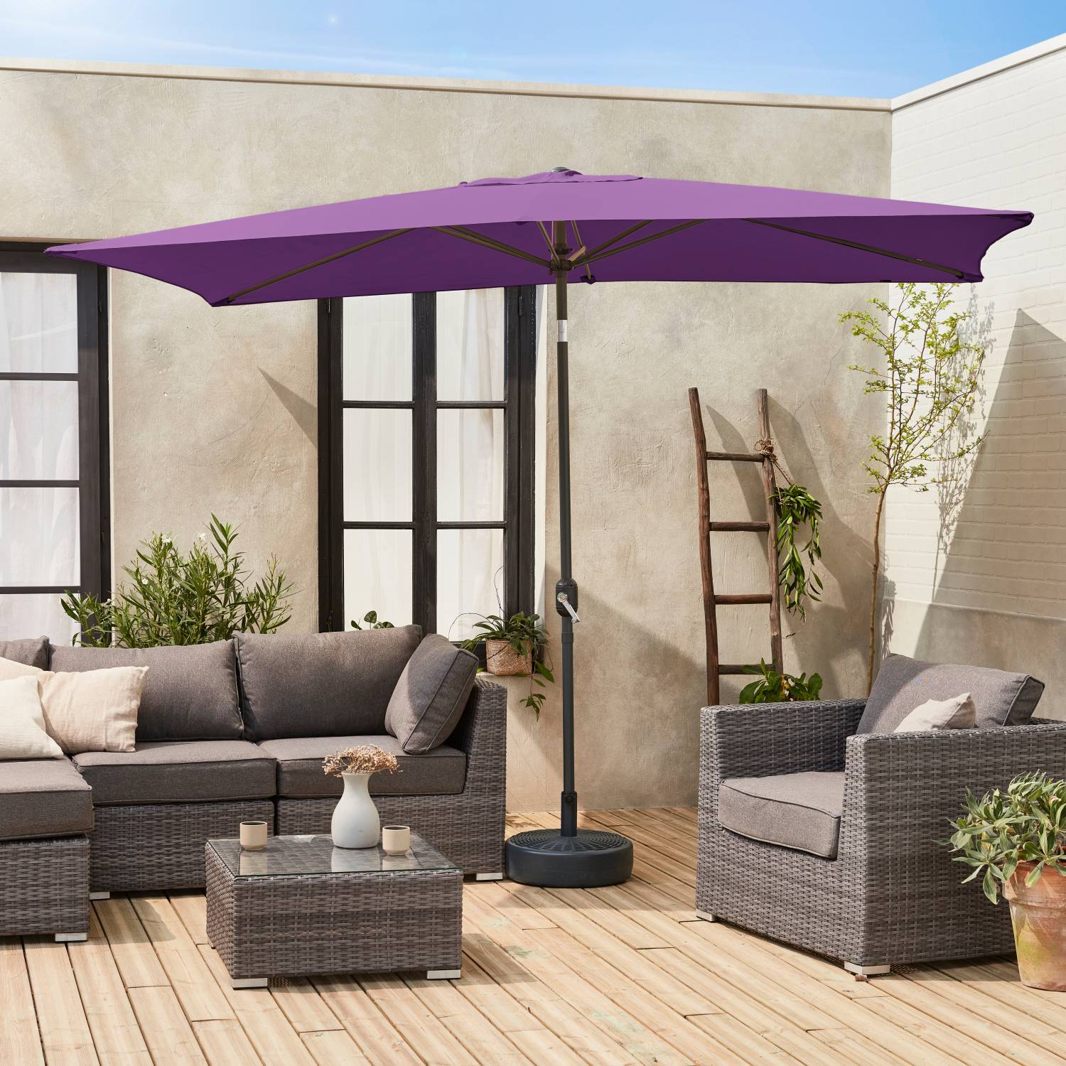 Parasol Déporté Rectangulaire 3x4m Gris - Inclinable 6 Positions - Housse Et Dalles Incluses