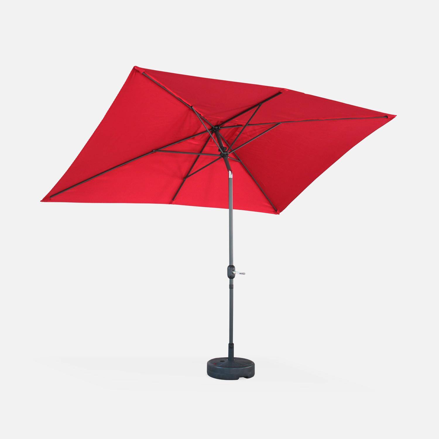 Sombrilla jardin, parasol rojo, mástil central, inclinable, rectangular, 2x3m, Touquet Photo3