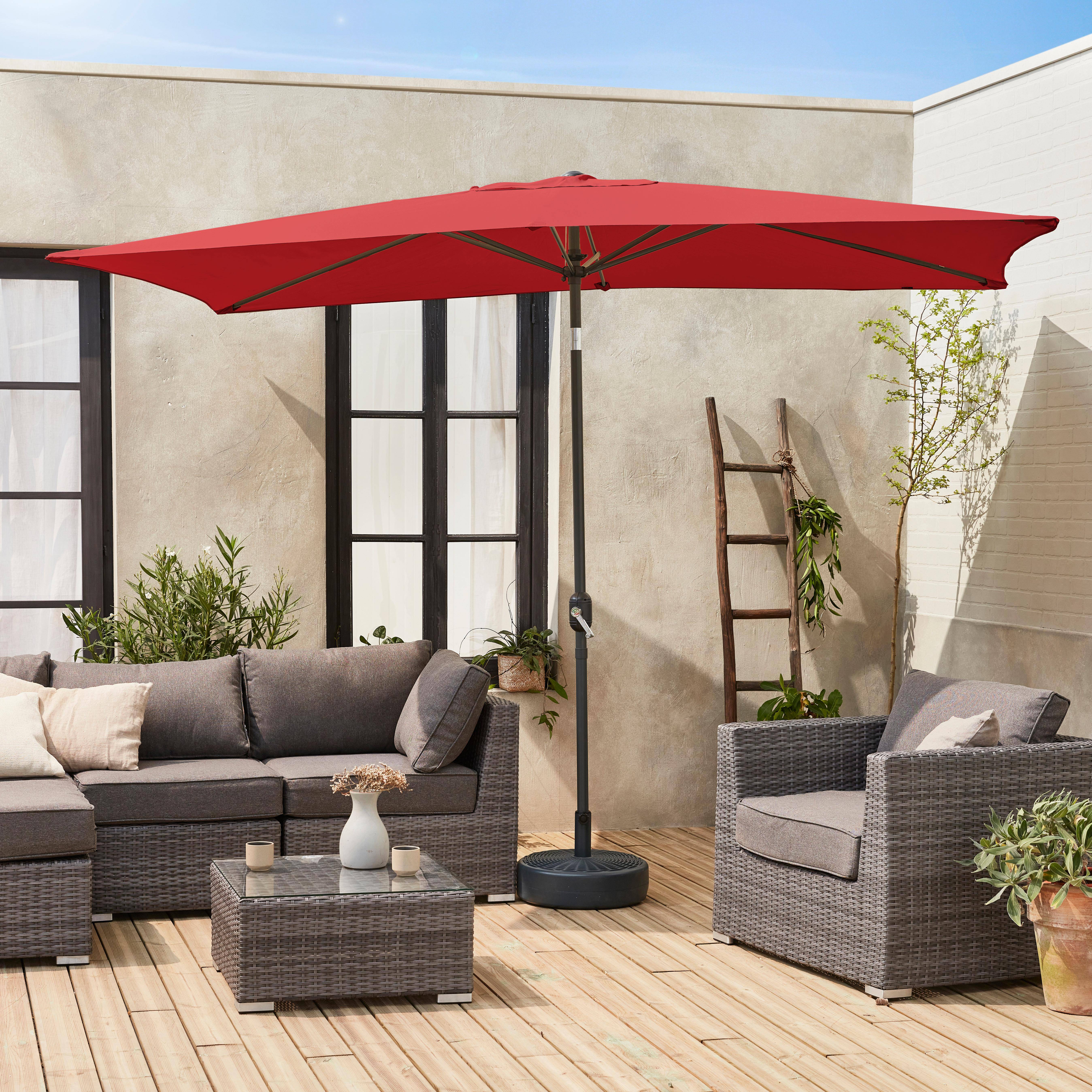 Sombrilla jardin, parasol rojo, mástil central, inclinable, rectangular, 2x3m, Touquet Photo1