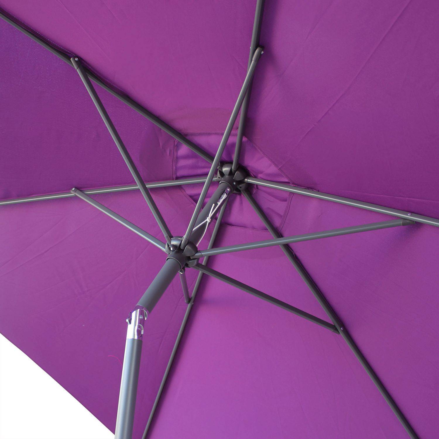 Parasol droit rond Ø300cm - Touquet Prune - mât central en aluminium orientable et manivelle d'ouverture Photo6