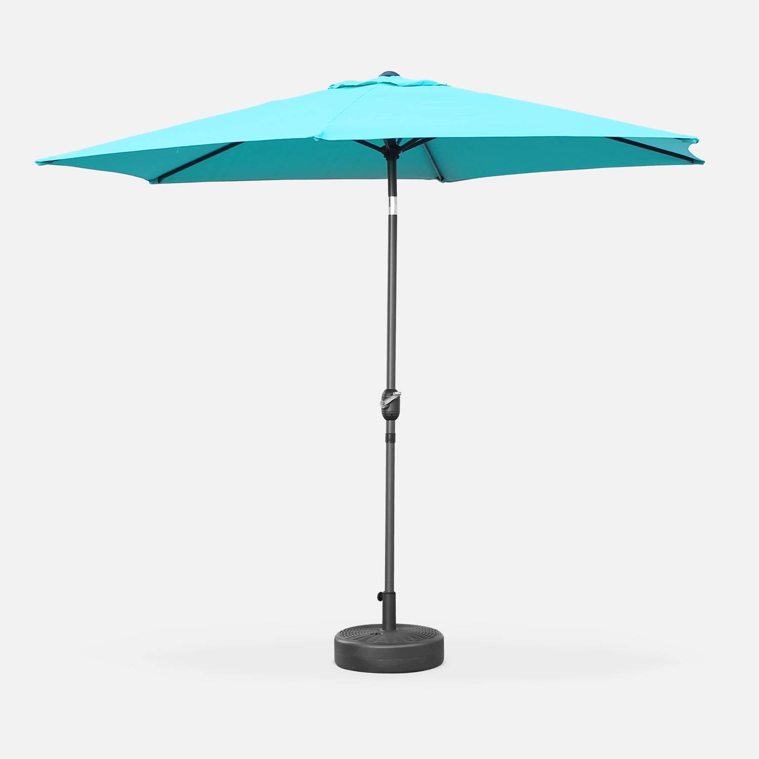 Parasol droit Touquet rond ⌀300cm Turquoise, mât central aluminium orientable et manivelle d'ouverture | sweeek
