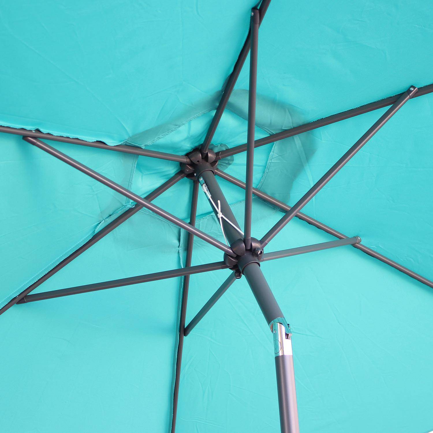 Parasol droit rond Ø300cm - Touquet Turquoise - mât central en aluminium orientable et manivelle d'ouverture,sweeek,Photo7