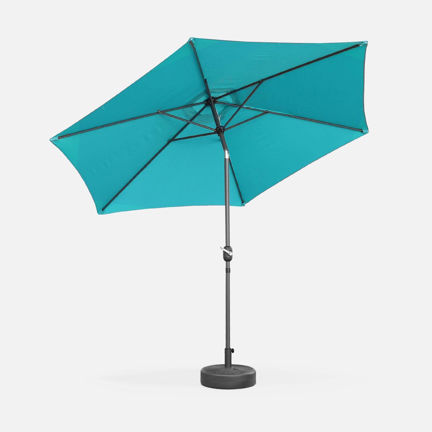Parasol droit rond Ø300cm - Touquet Turquoise - mât central en aluminium orientable et manivelle d'ouverture Photo4
