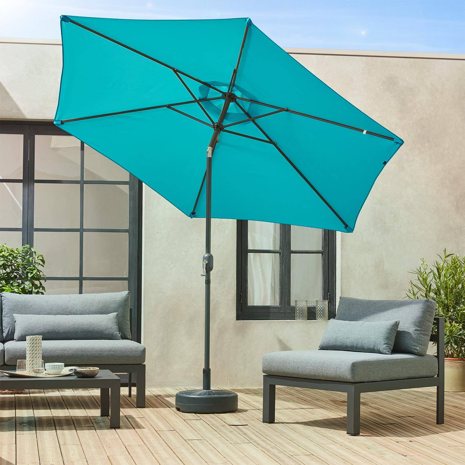 Parasol de jardín, parasol rojo, mástil central, inclinable, Turquesa, 300cm, Touquet,sweeek,Photo2