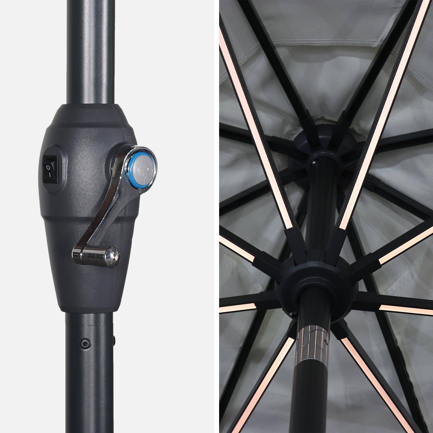 Ombrellone, modello: LED, forma rotonda, Ø2,7m - modello: Helios, colore: Ecru/Panna - Ombrellone con palo centrale, con luce integrata e manovella di apertura,sweeek,Photo4