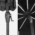 Parasol LED rond Ø 2,7m - Helios Gris - Parasol à mât central avec lumière intégrée et manivelle d'ouverture Photo5