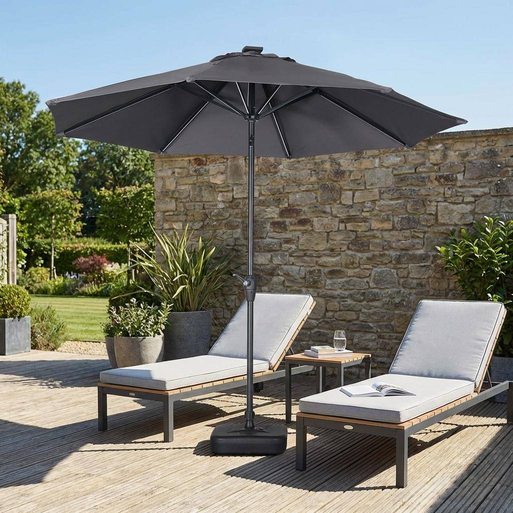 Ombrellone palo centrale  rotondo 2,7m  con luce LED Grigio - 265x265x236 cm Photo1