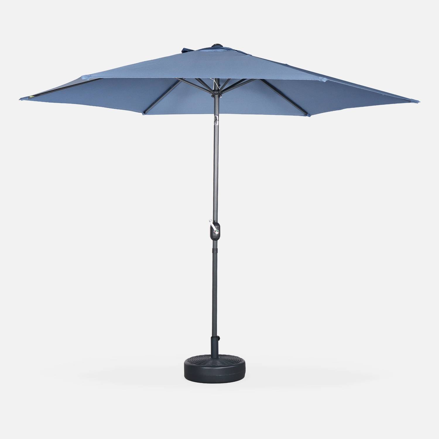 Parasol droit rond ⌀300cm - Touquet Bleu grisé - mât central en aluminium orientable et manivelle d'ouverture | sweeek