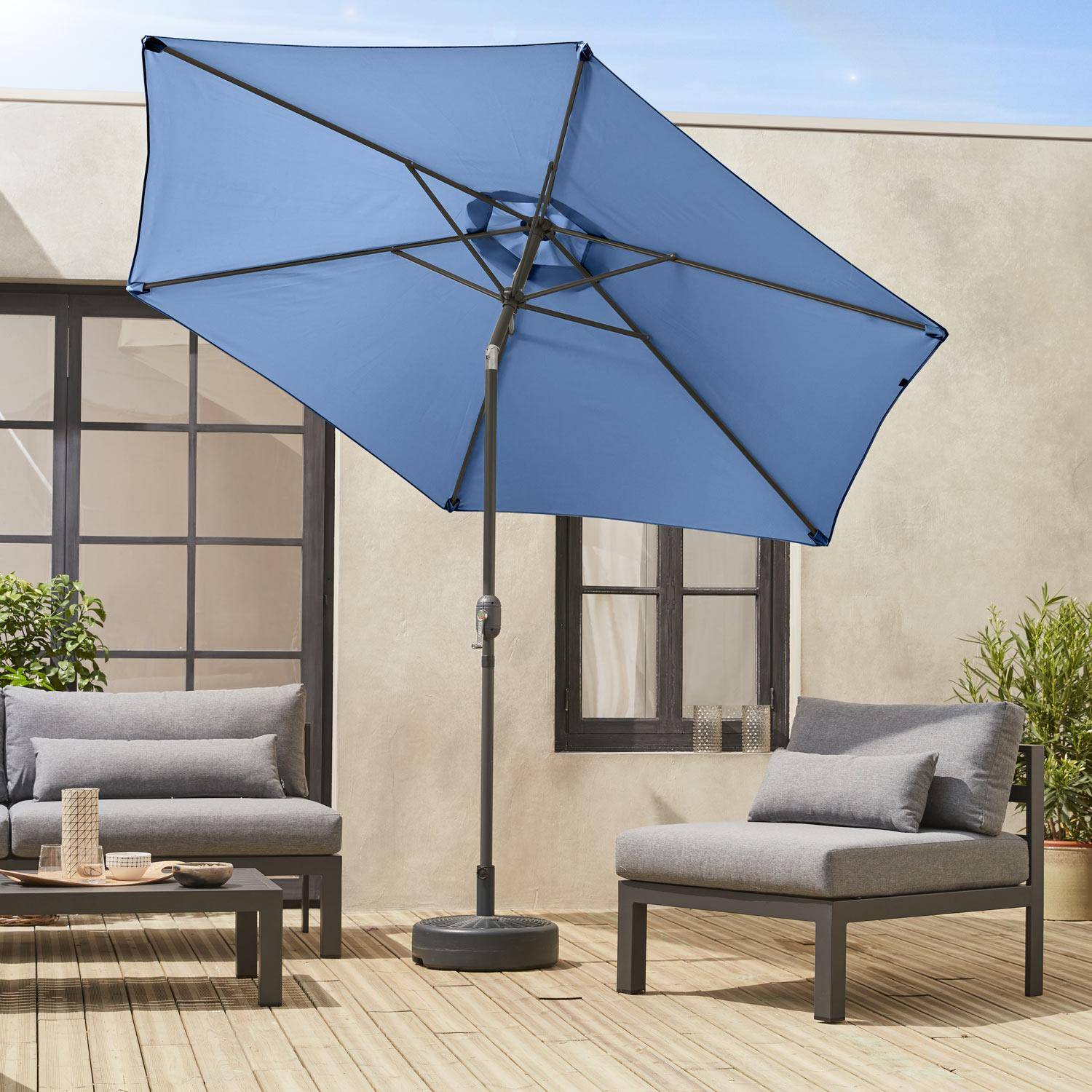 Parasol jardín, parasol rojo, mástil central, inclinable, azul gris, 300cm, Touquet,sweeek,Photo2