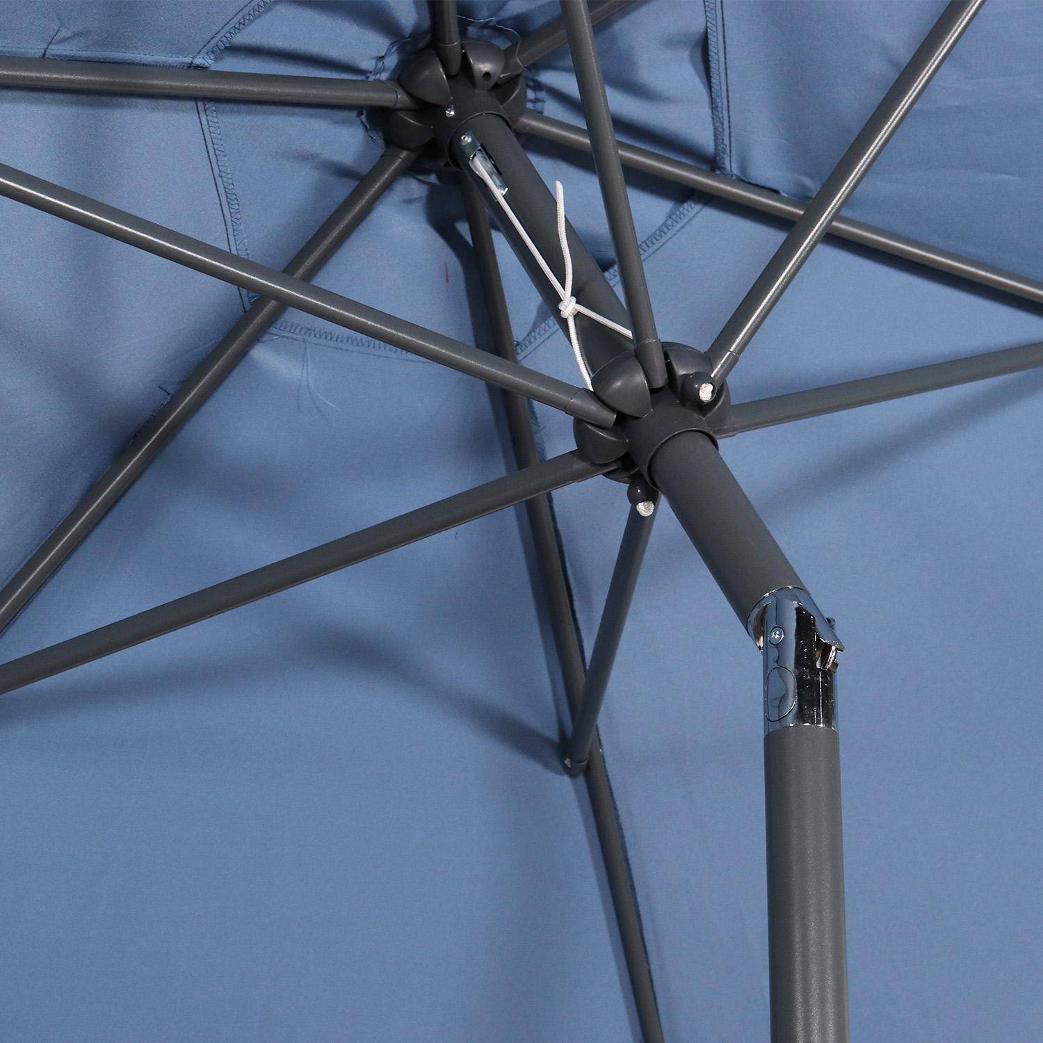 Parasol droit rond Ø300cm - Touquet Bleu grisé - mât central en aluminium orientable et manivelle d'ouverture,sweeek,Photo7