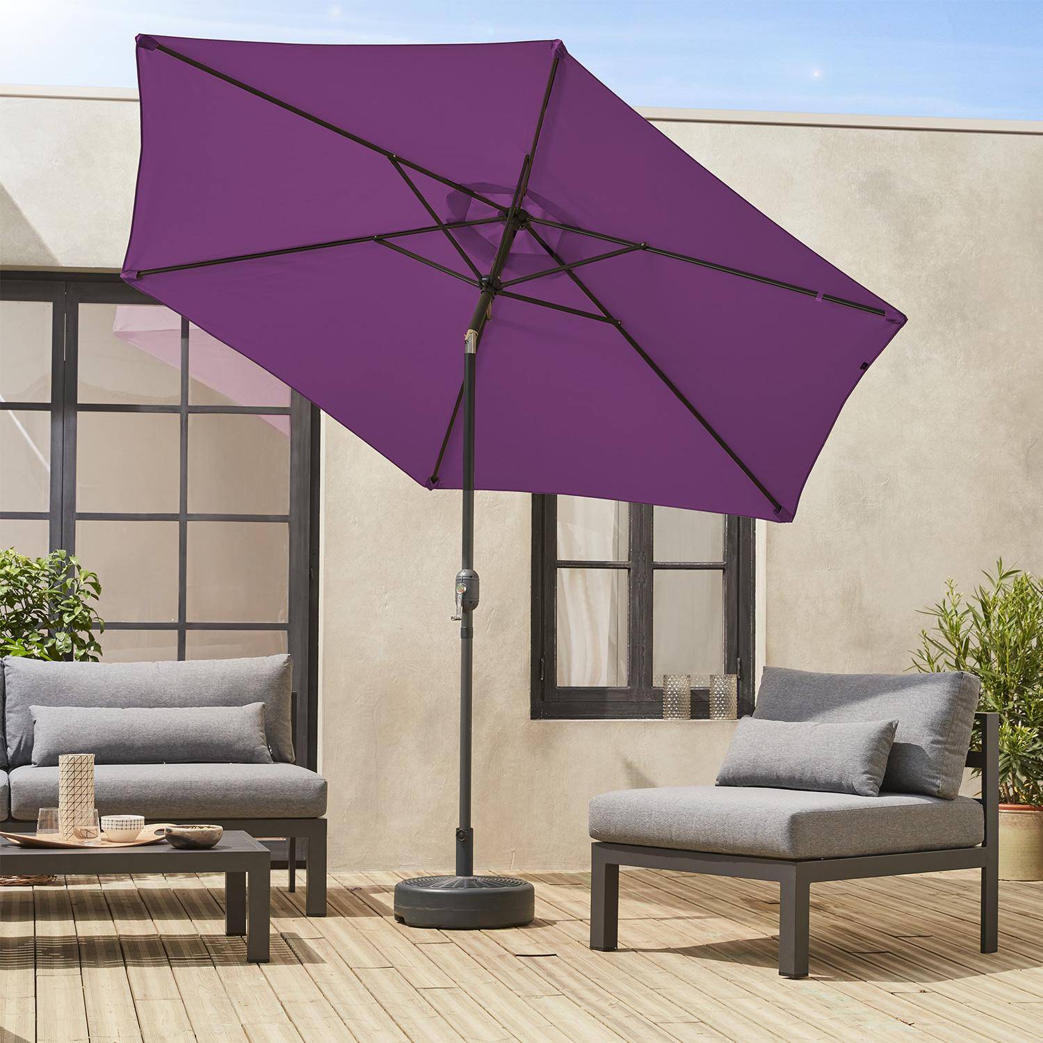 Sombrilla jardín, parasol morado, mástil central, inclinable, redondo, Ø300 cm, Touquet Photo2