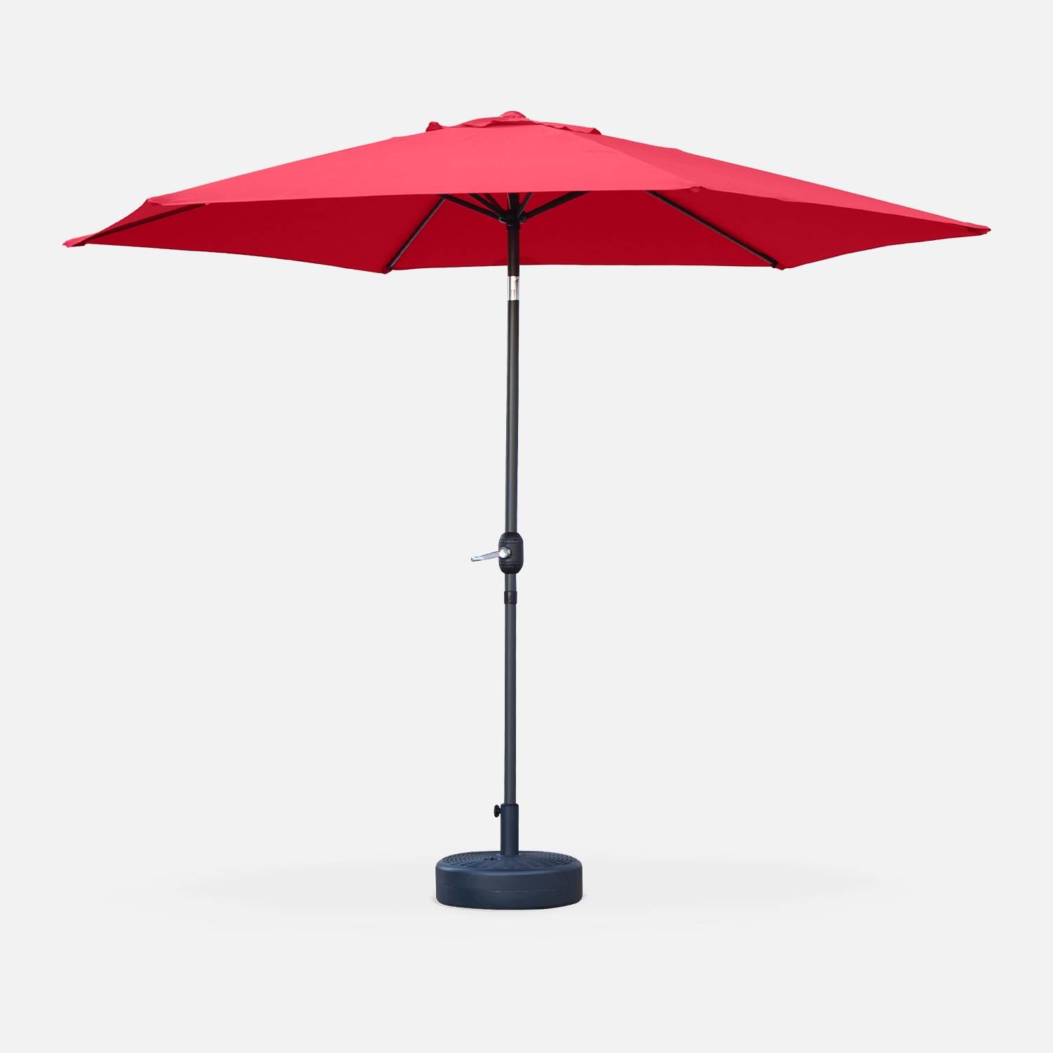 Parasol droit Touquet rond ⌀300cm Rouge, mât central aluminium orientable et manivelle d'ouverture | sweeek