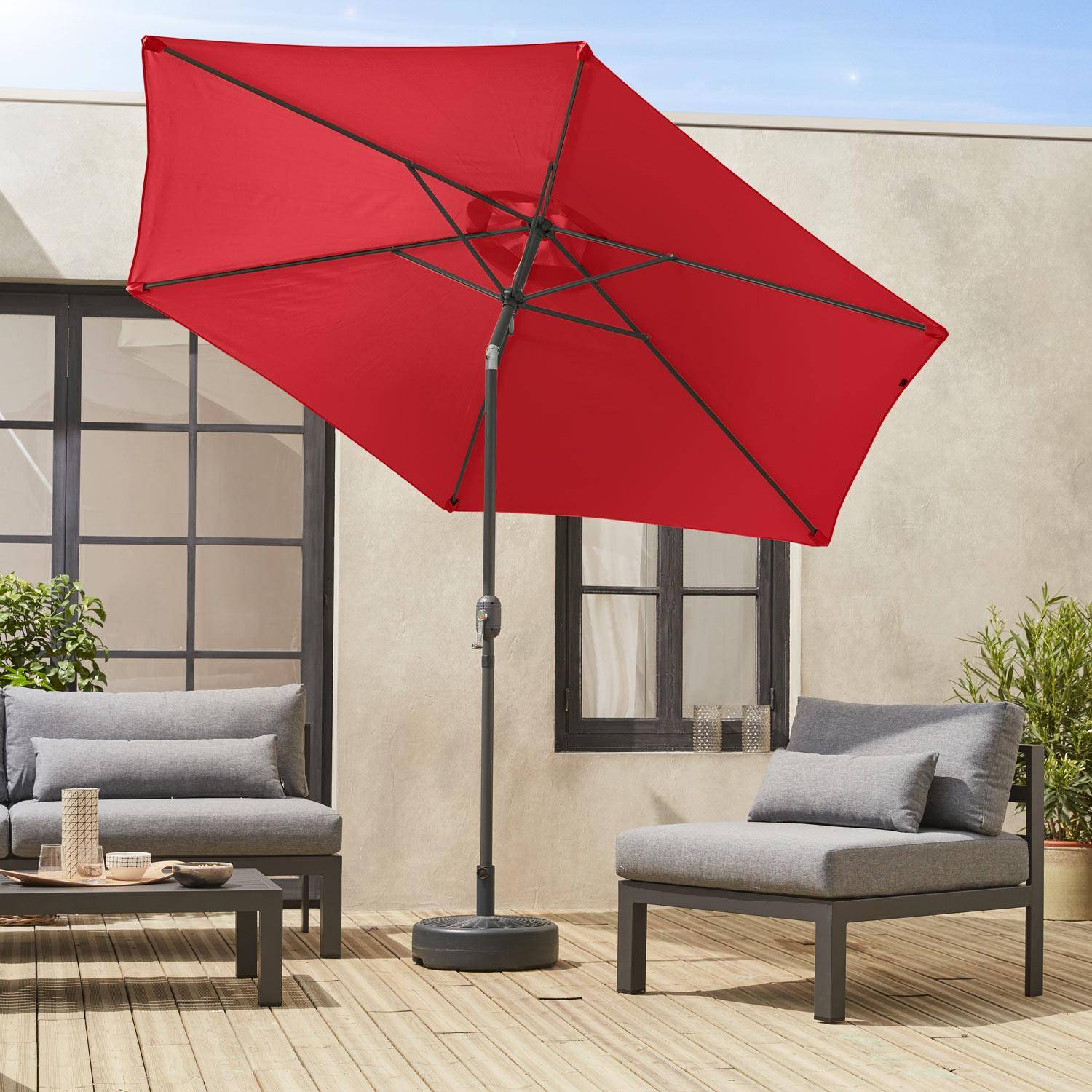 Sombrilla jardin, parasol rojo, mástil central, inclinable, redondo, Ø300cm, Touquet Photo2