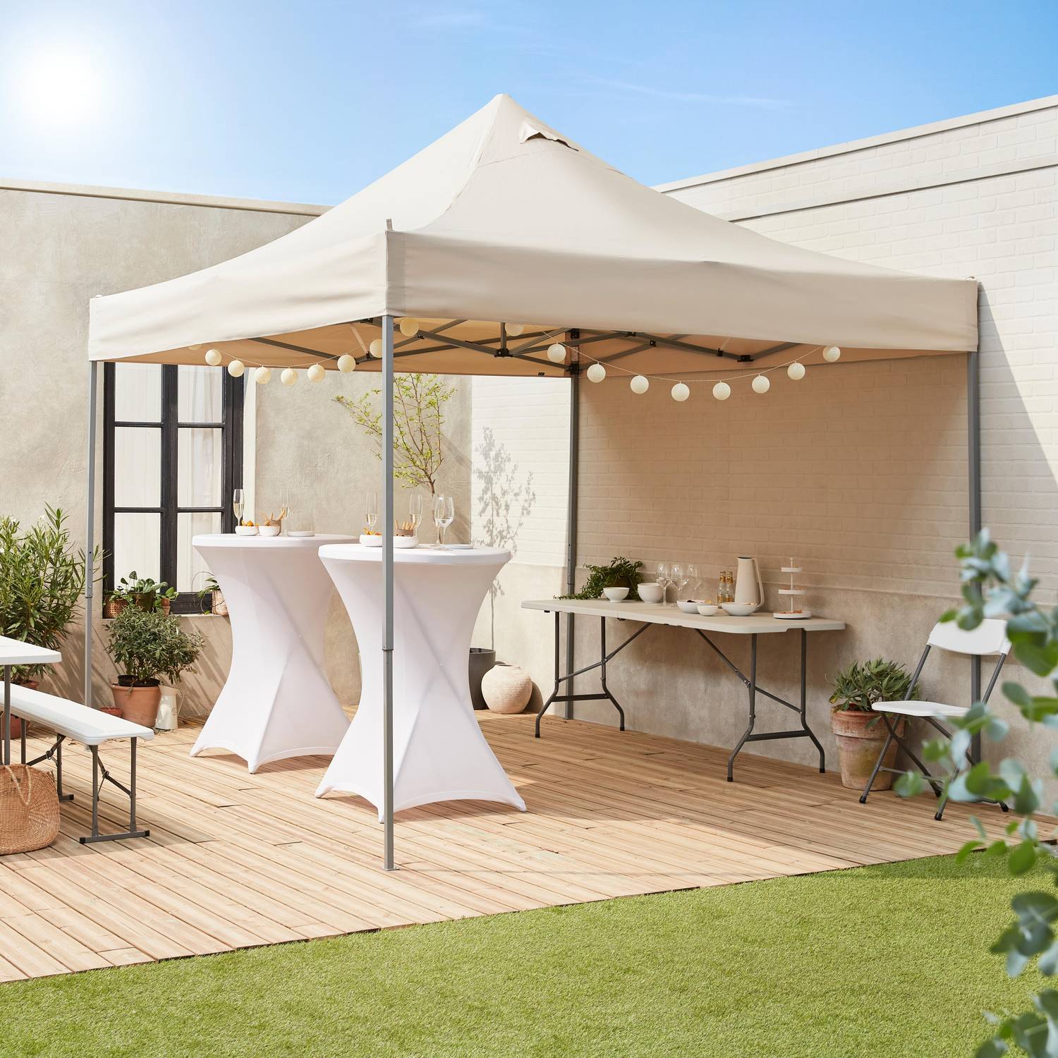 Tonnelle pliante Premium 3x3 m - Apertus Sable - Tente de jardin pop up, pergola pliable, barnum Photo1