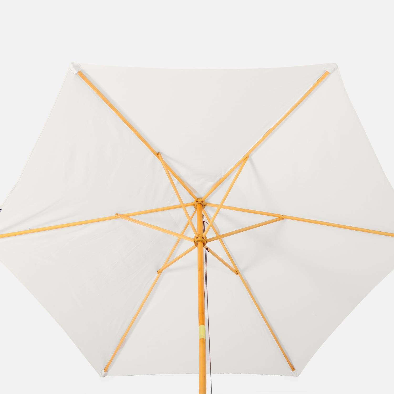 Round wooden parasol Ø300cm with straight pole -  adjustable aluminium central mast in wood and crank handle opening - Cabourg - Off-white Photo3