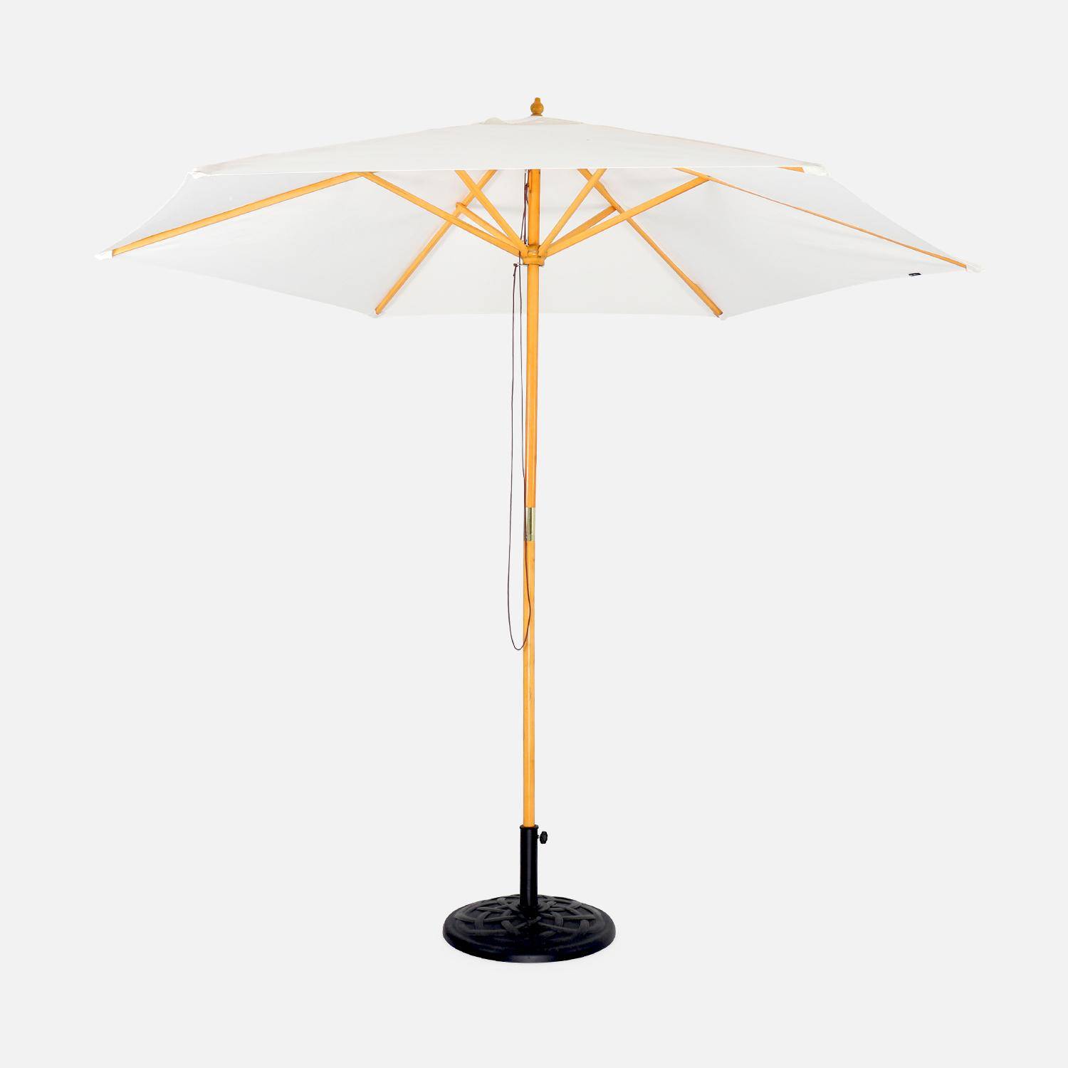 Round wooden parasol Ø300cm with straight pole -  adjustable aluminium central mast in wood and crank handle opening - Cabourg - Off-white Photo1
