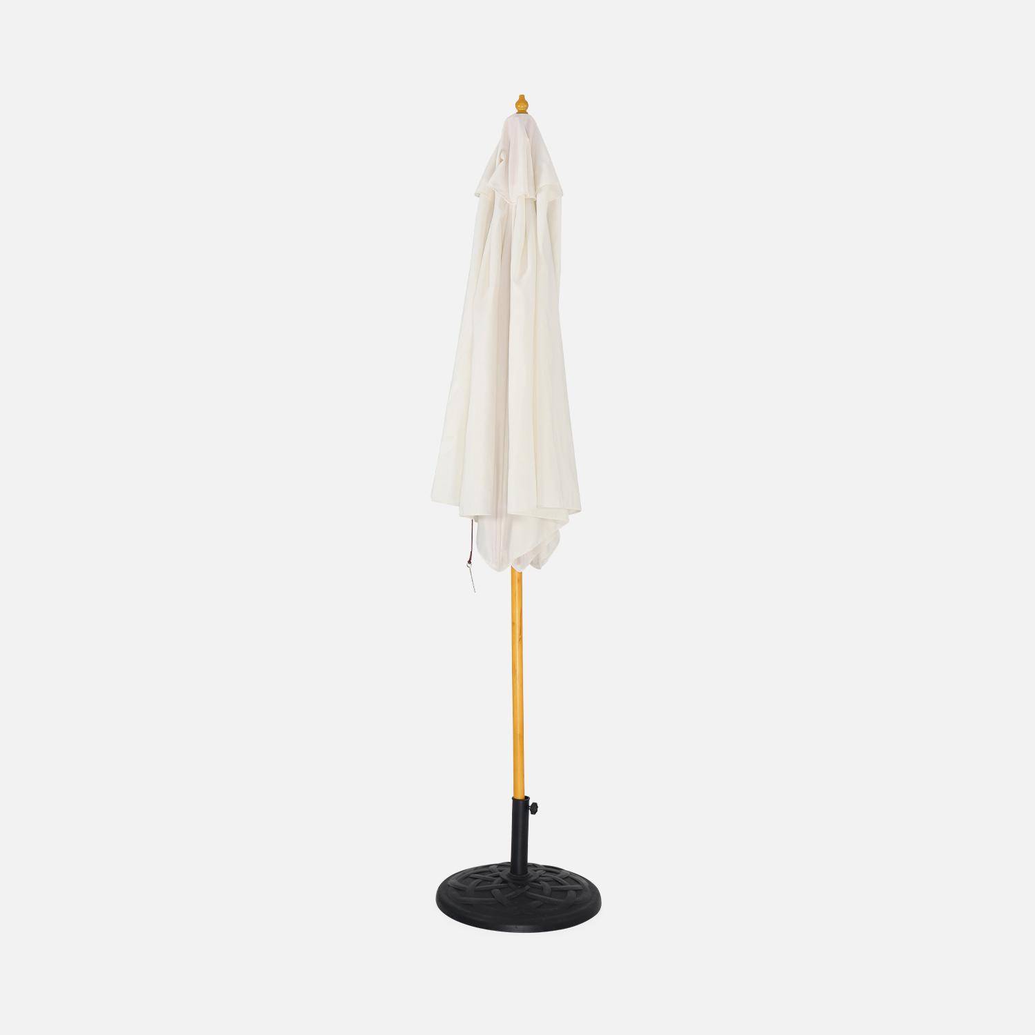 Round wooden parasol Ø300cm with straight pole -  adjustable aluminium central mast in wood and crank handle opening - Cabourg - Off-white Photo2