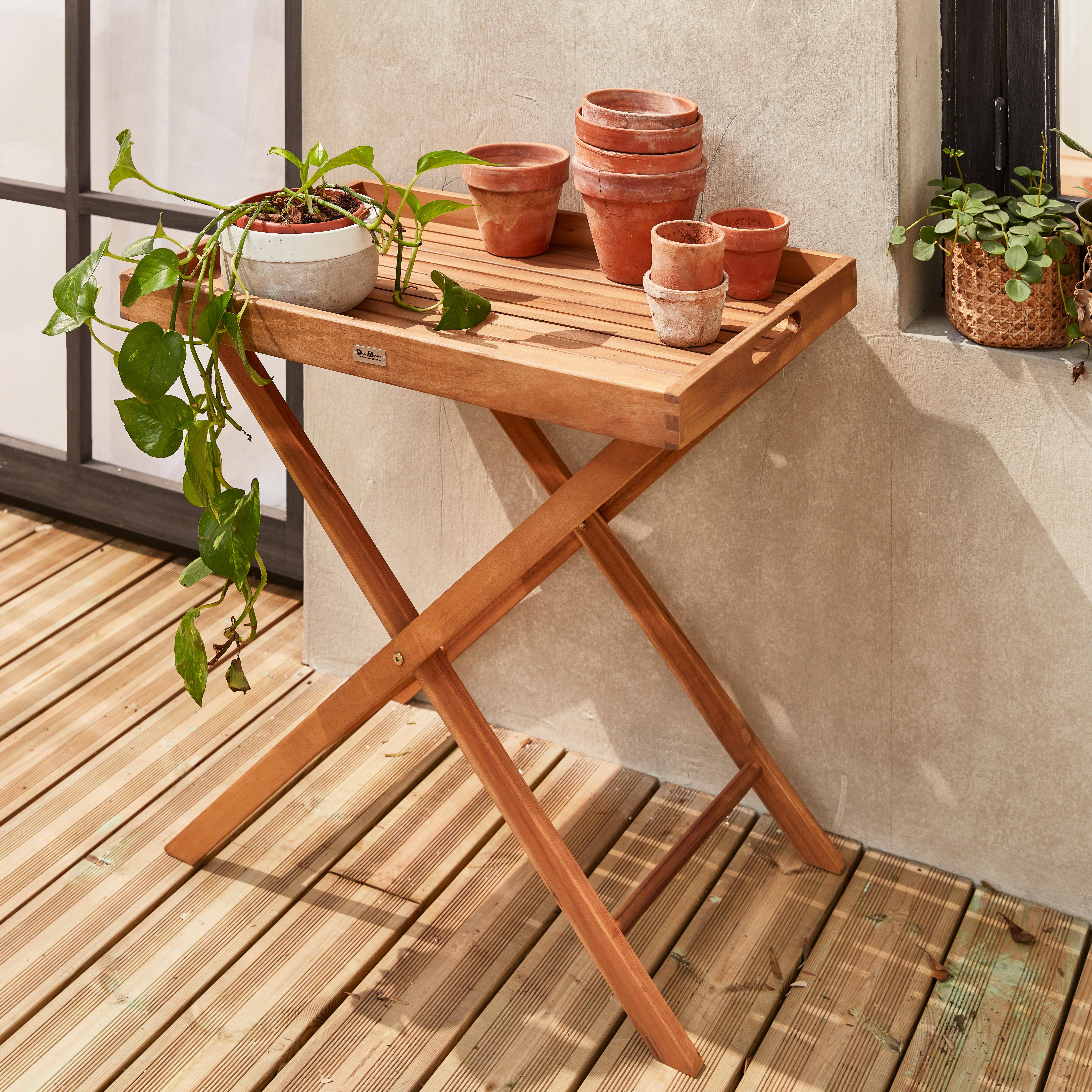Tavolino da giardino, in legno, dimensioni: 68x44cm - modello: Murcia - Ripiano rimovibile su supporto, tavolo complementare, tavolino basso Photo1