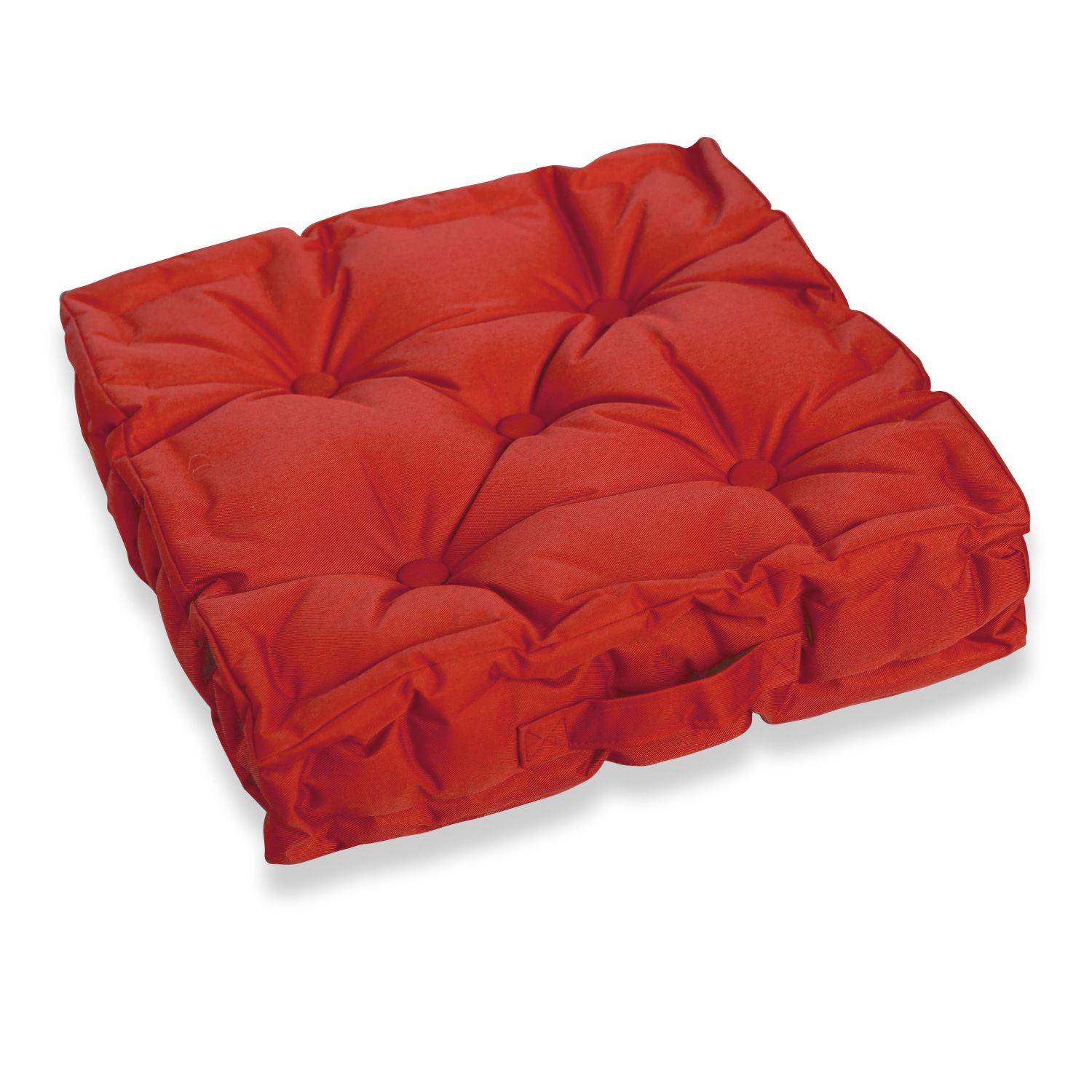 Coussin de sol matelassé – 40 x 40 cm – Brik (rouge), assise avec poignée de transport, boutons Photo1