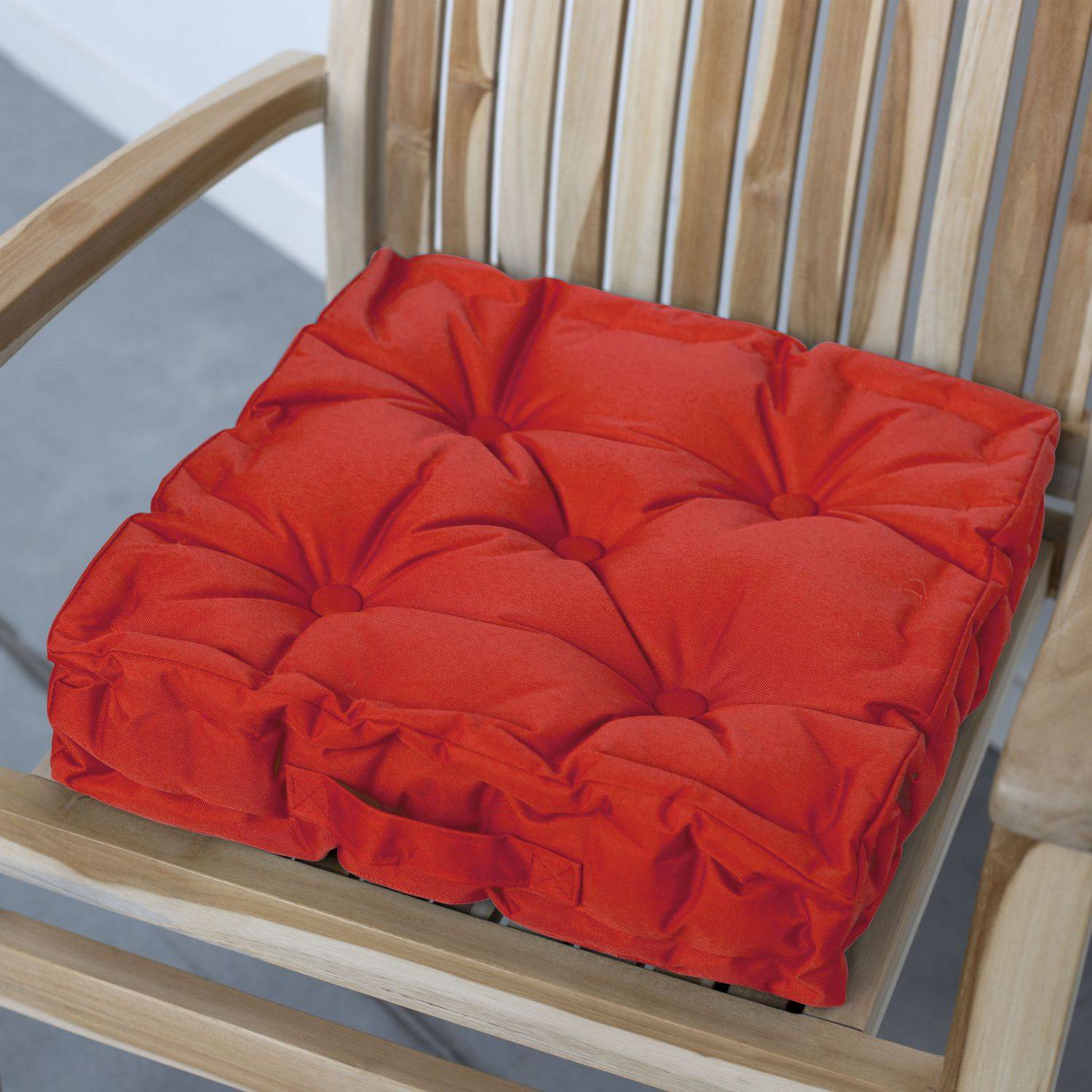 Coussin de sol matelassé – 40 x 40 cm – Brik (rouge), assise avec poignée de transport, boutons Photo2