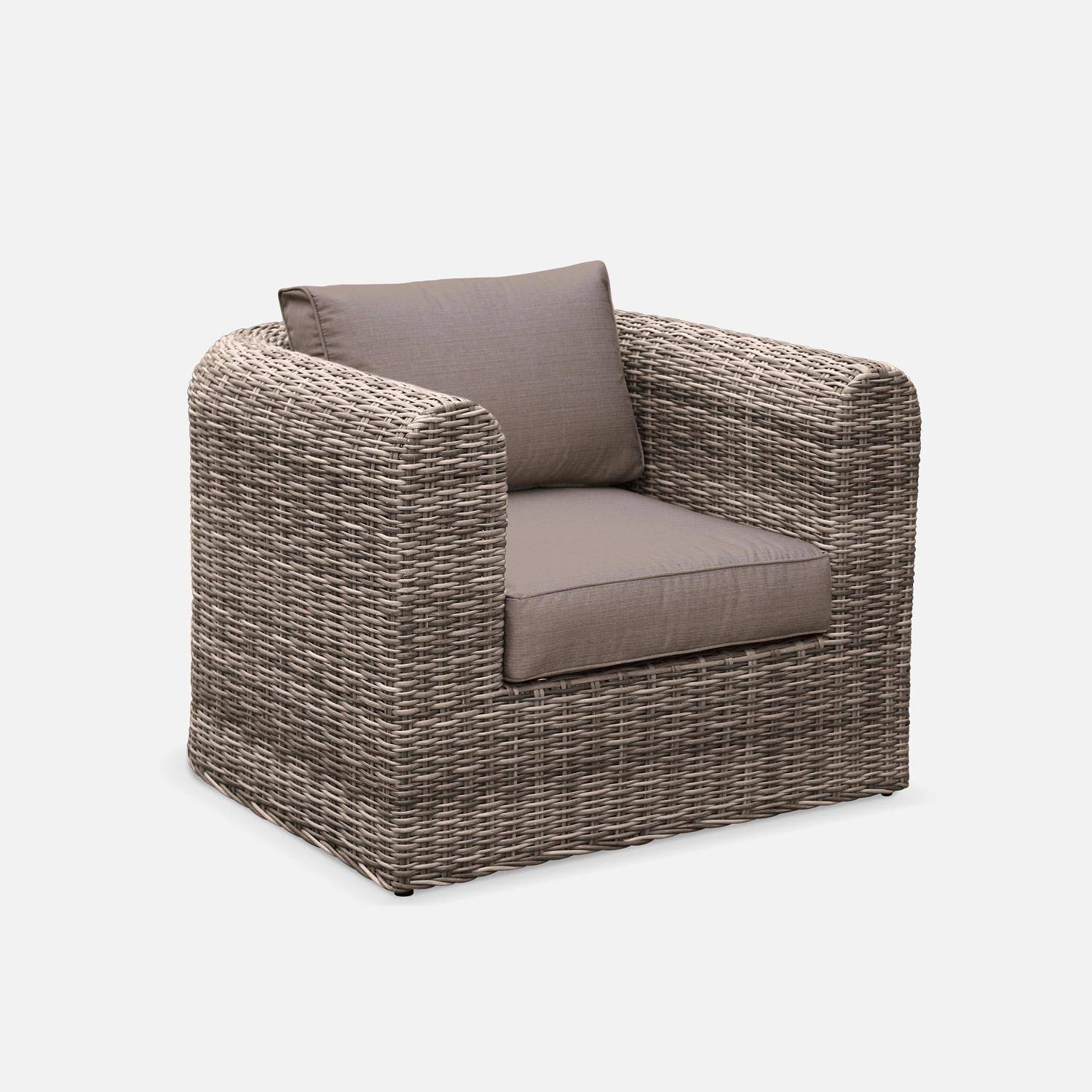 5-seater round rattan garden sofa set - 3-seater sofa, 2 armchairs, 1 coffee table - Juliano - Beige Photo3