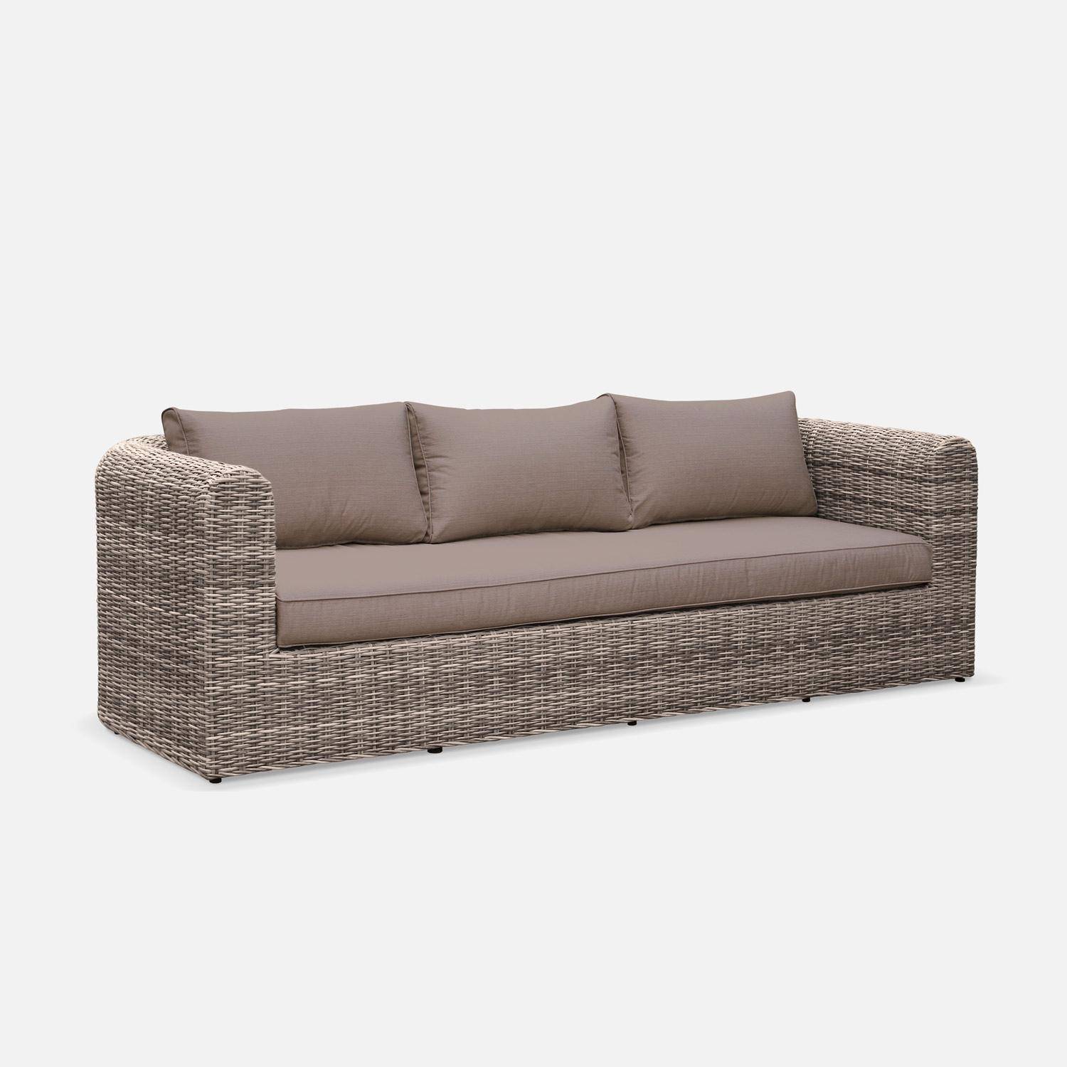 5-seater round rattan garden sofa set - 3-seater sofa, 2 armchairs, 1 coffee table - Juliano - Beige Photo4
