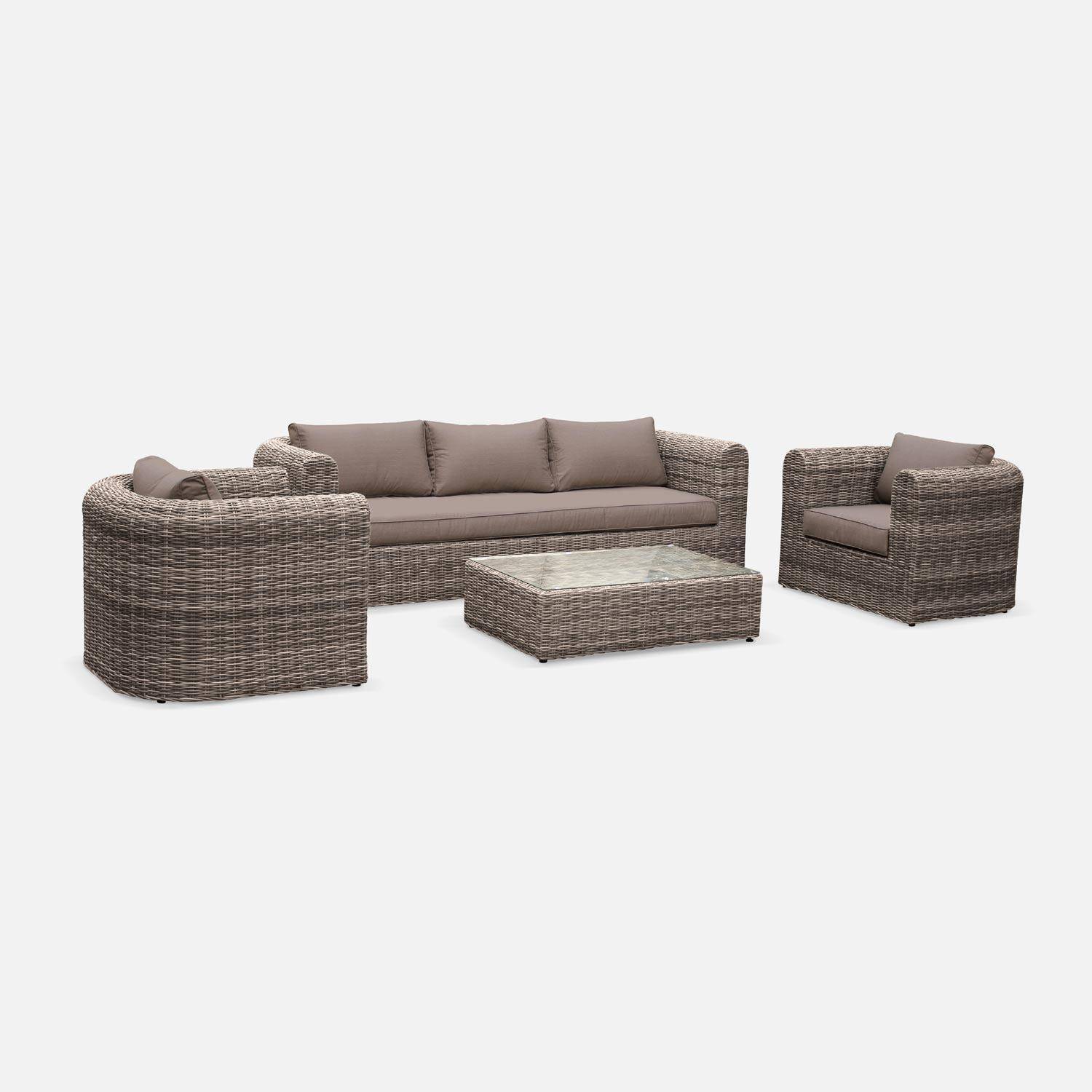 5-seater round rattan garden sofa set - 3-seater sofa, 2 armchairs, 1 coffee table - Juliano - Beige Photo2