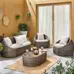 Salotto da giardino in resina intrecciata arrotondata - Modello: Ritardo - Colore: Sfumature di grigio scuro, cuscini ecru - 4 posti a sedere Photo2