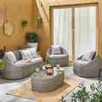 Salon de jardin en résine tressée arrondie - Ritardo - nuances de gris, coussins gris - Résine arrondie, 4 places Photo2