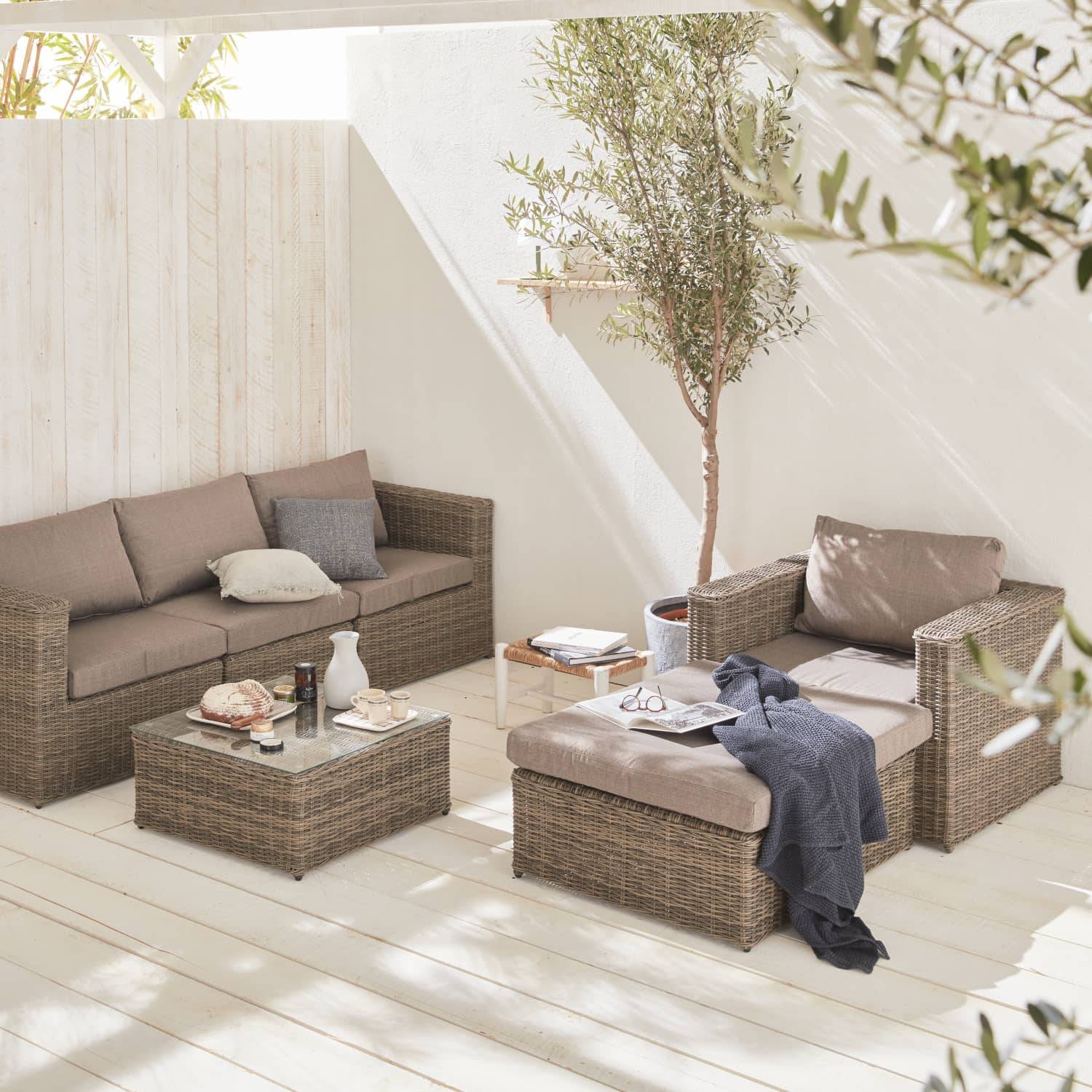 Ready assembled 5-seater polyrattan corner garden sofa set, Grey /Beige  | sweeek