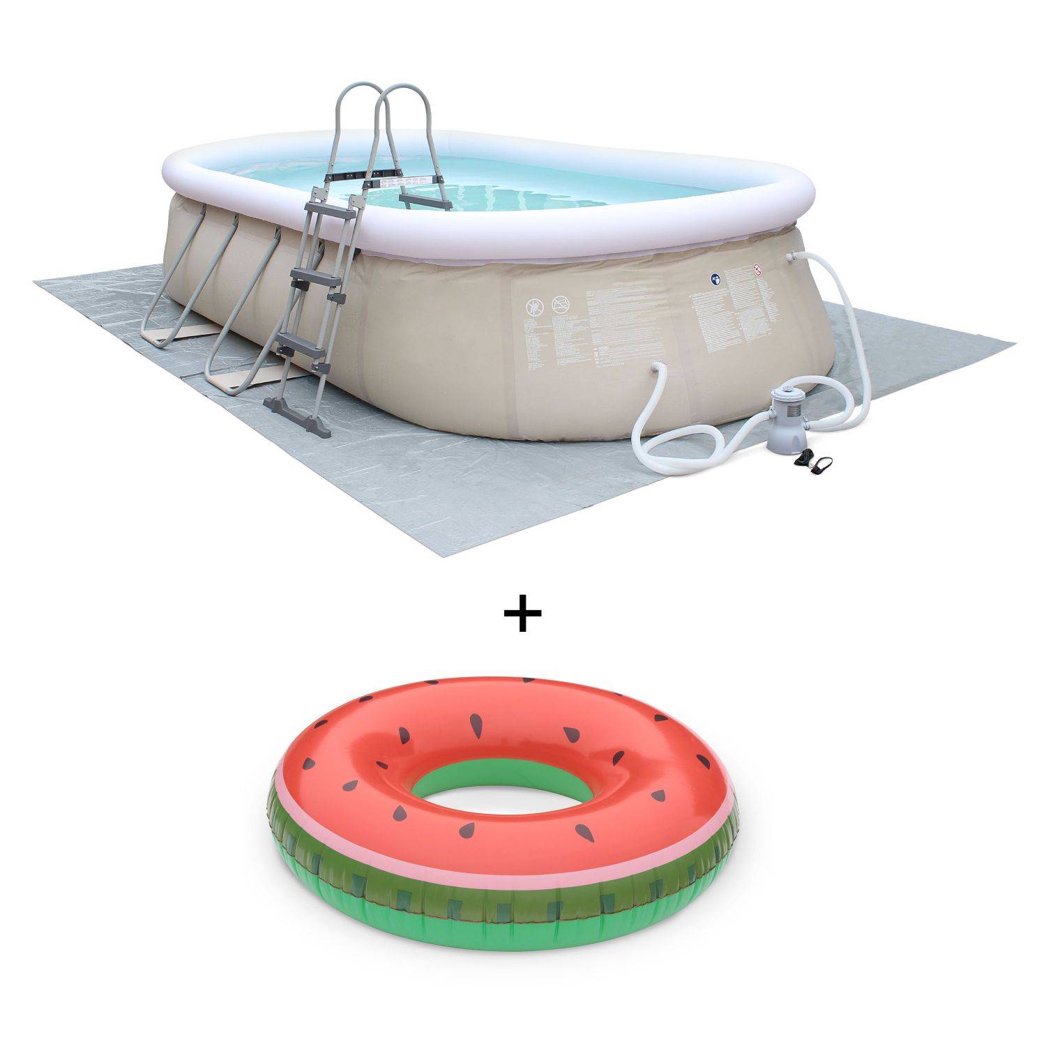 Onyx - opblaasbaar ovaal tuin zwembad, grijs, 540x304x106cm met filterpomp, zeildoek, vloermat en ladder- Zwemband watermeloen Photo1
