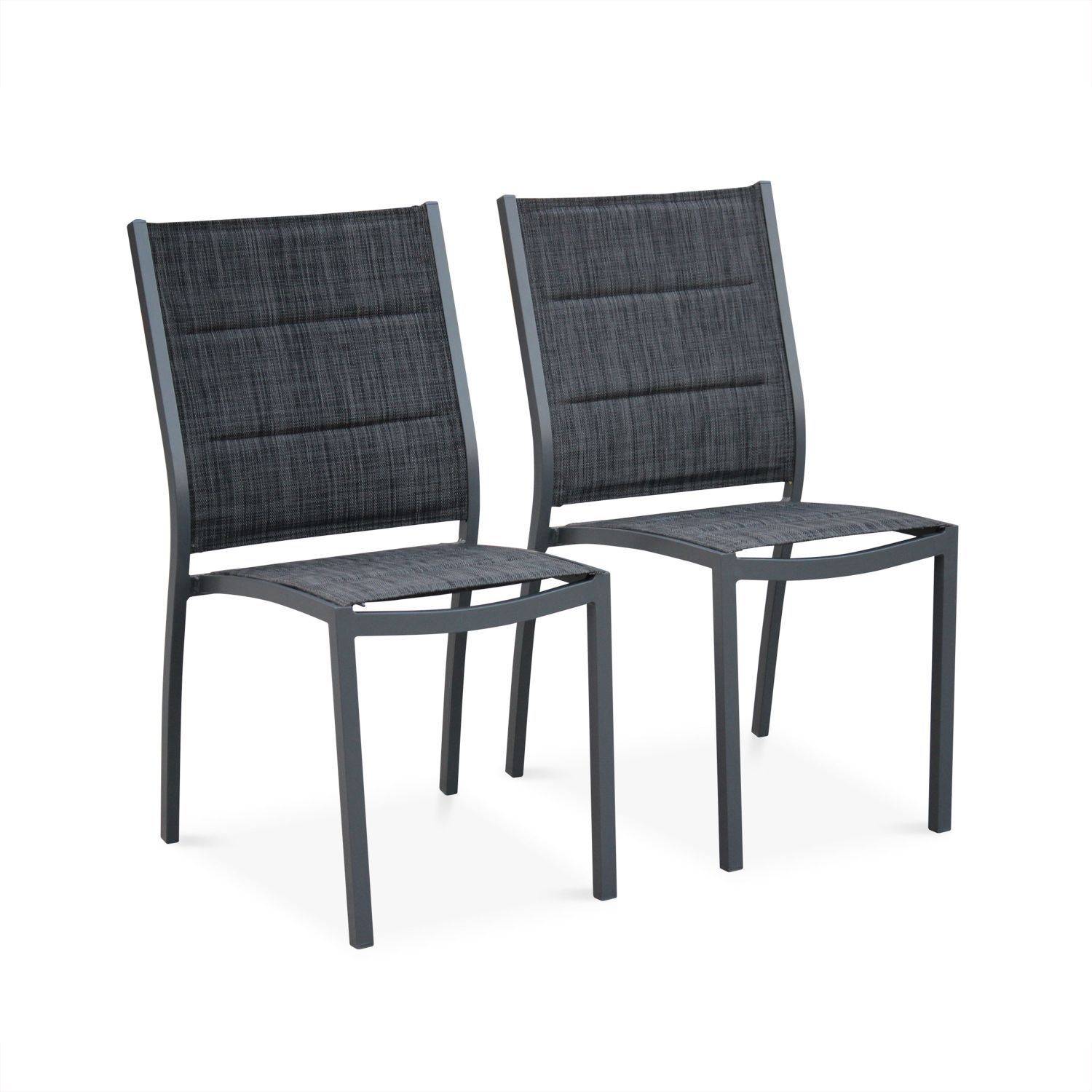 Lot de 2 chaises Chicago - Aluminium gris foncé et textilène gris foncé chiné Photo1