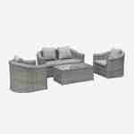 Conjunto de mobiliário de jardim em resina tecida, 4 lugares - Valentino Gris - Almofadas bege, sofá, poltronas, mesa de centro Photo2