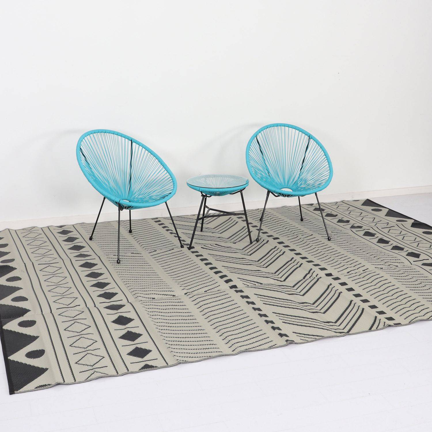 Outdoor rug - 270x360cm - Jacquard, reversible, rectangular, indoor/outdoor use - Bamako - Black-beige Photo4