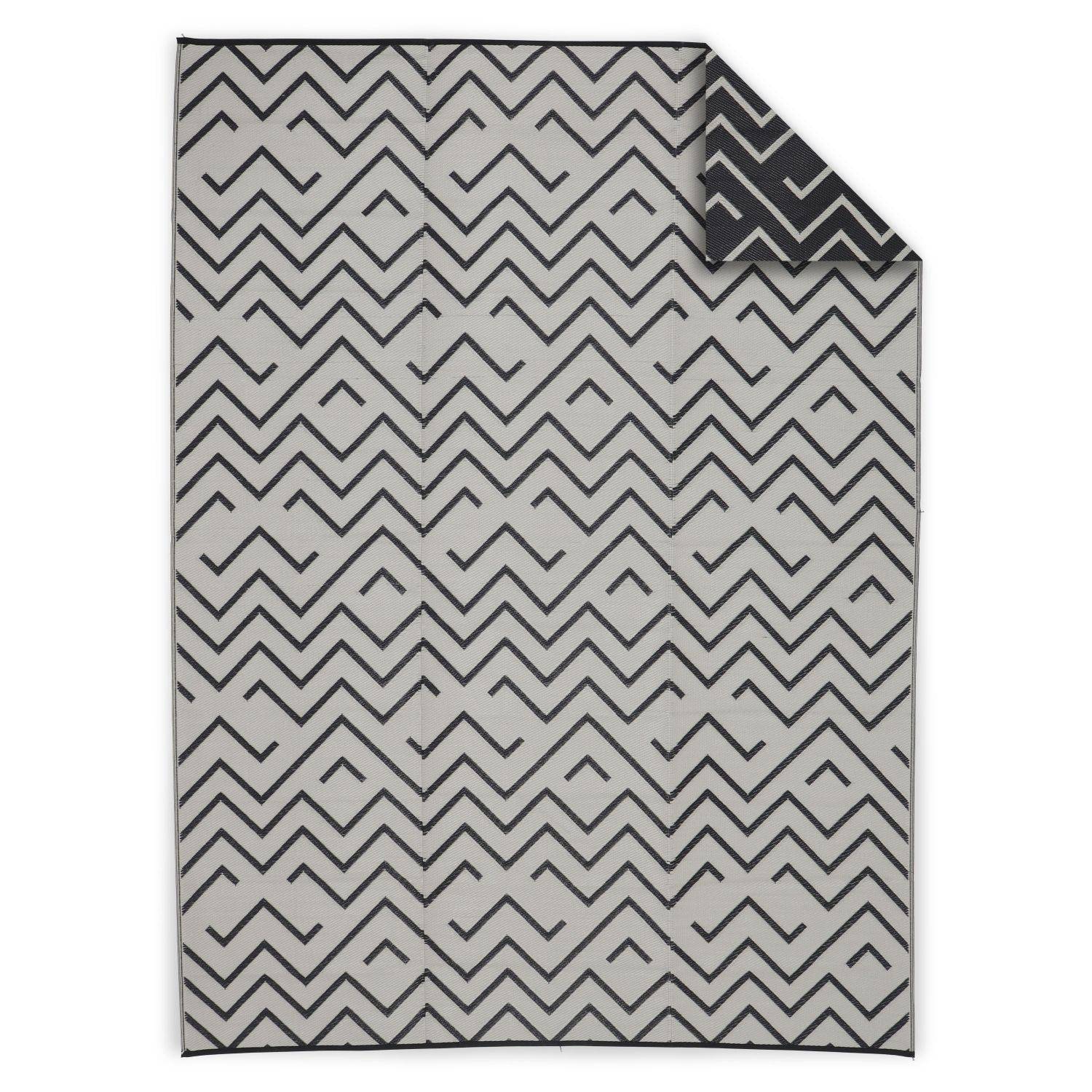 Outdoor Teppich 270 x 360 cm SYDNEY - Rechteckig, Wellenmuster schwarz / beige, Jacquard, wendbar, innen / außen Photo1