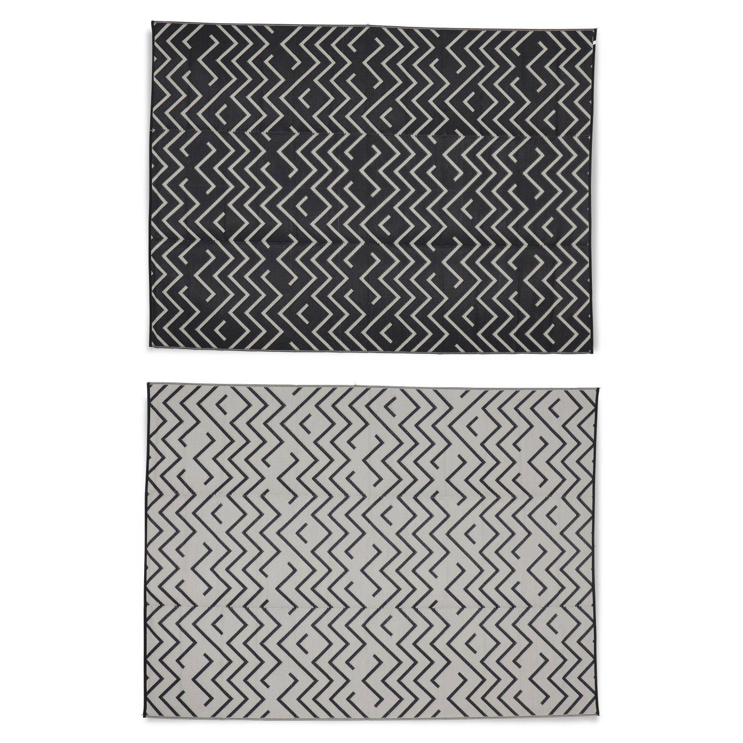 Alfombra de exterior 270x360cm SYDNEY - Rectangular, patrón de ondas negro / beige, jacquard, reversible, interior / exterior,sweeek,Photo2