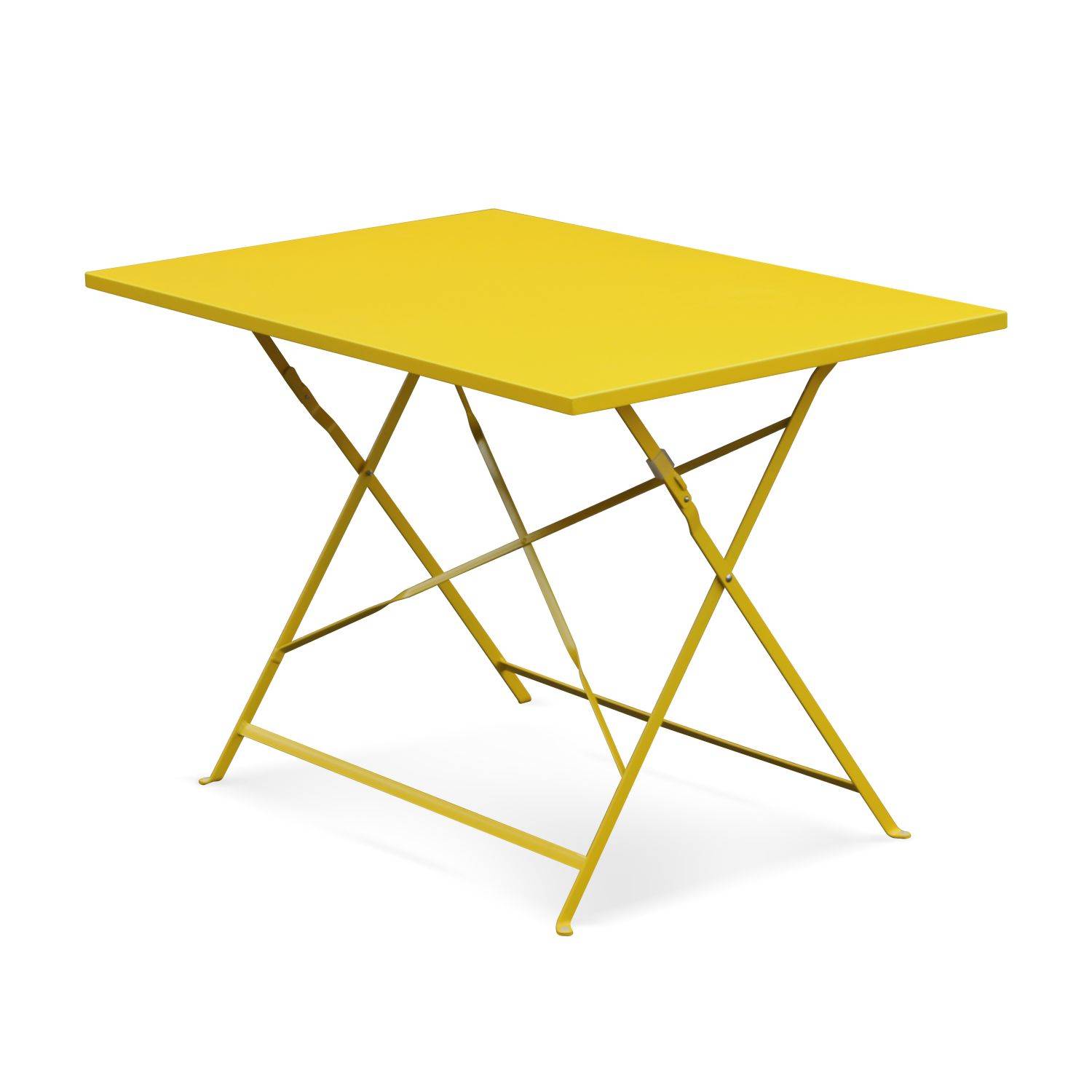Table jardin bistrot pliable - Emilia rectangle jaune- Table rectangle 110x70cm en acier thermolaqué Photo1