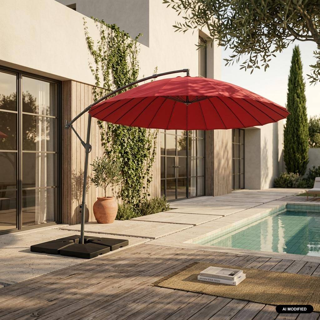 Guarda-sol redondo excêntrico, 3m  Vermelho - 280x280x250 cm Photo1