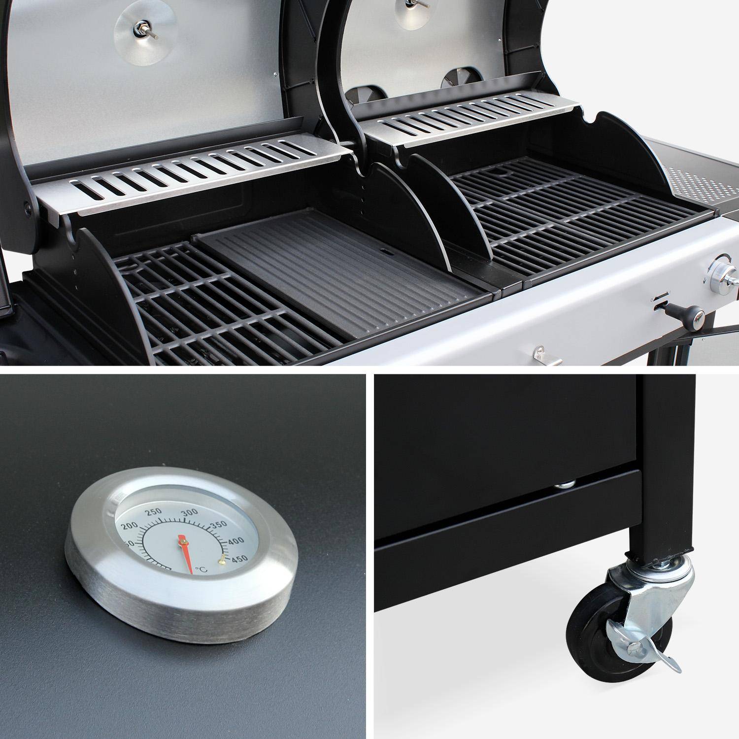 Barbecue a gas 2 in 1, 3 bruciatori + 1 fuoco laterale, Marsac, Nero, 163.5x75.5x140.5 cm,sweeek,Photo7