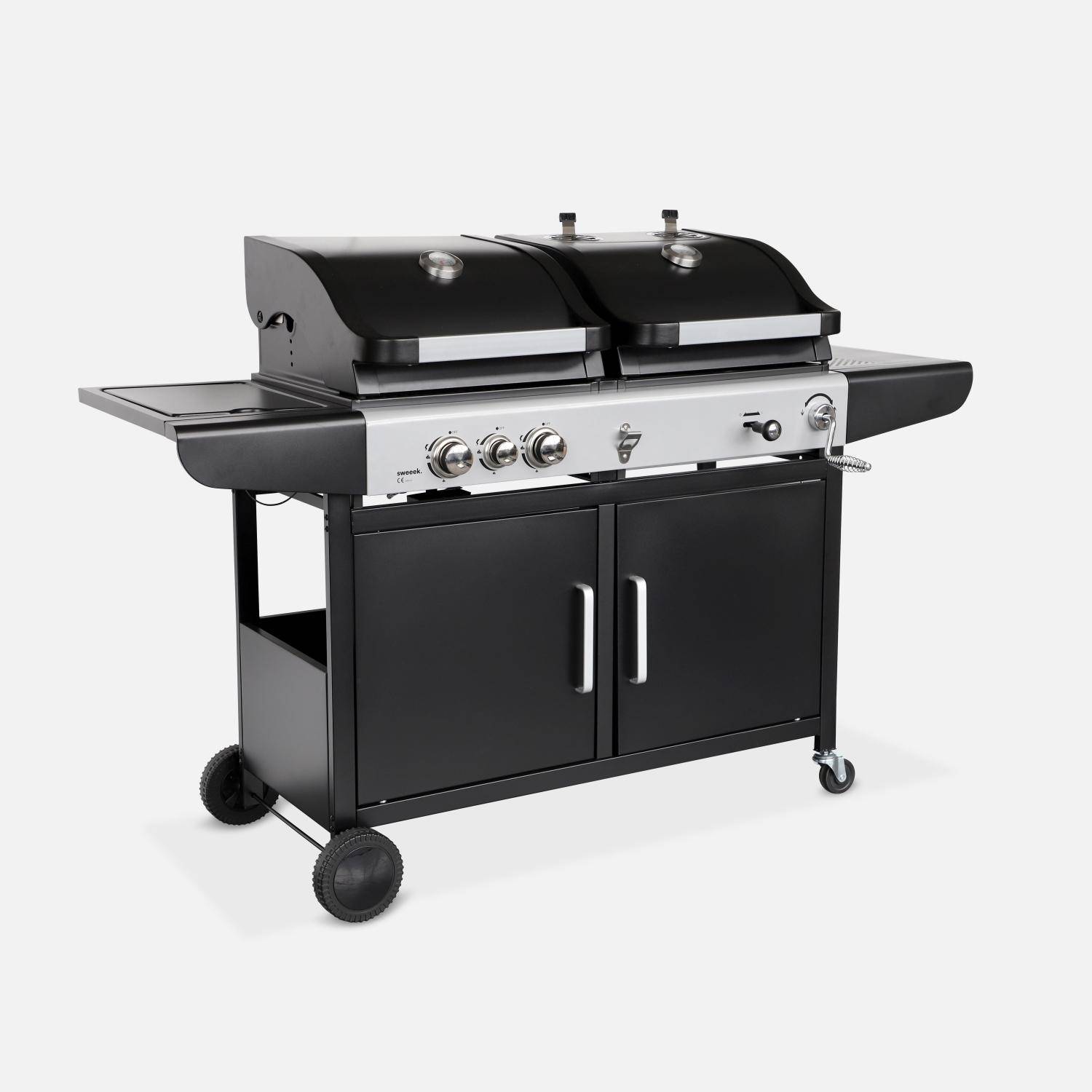 Barbecue a gas 2 in 1, 3 bruciatori + 1 fuoco laterale Nero - 163.5x75.5x140.5 cm Photo5