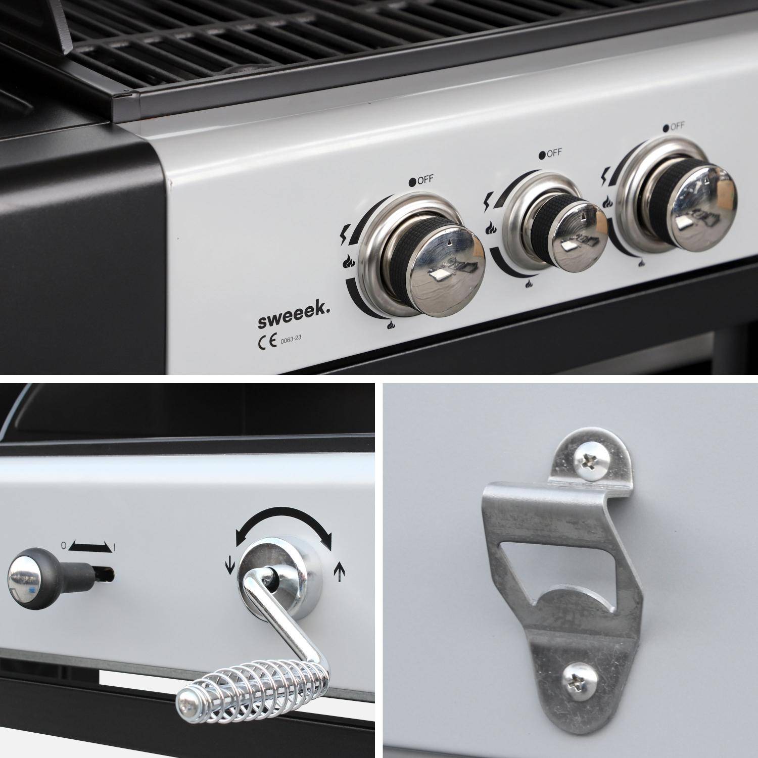 Barbecue a gas 2 in 1, 3 bruciatori + 1 fuoco laterale Nero - 163.5x75.5x140.5 cm Photo7