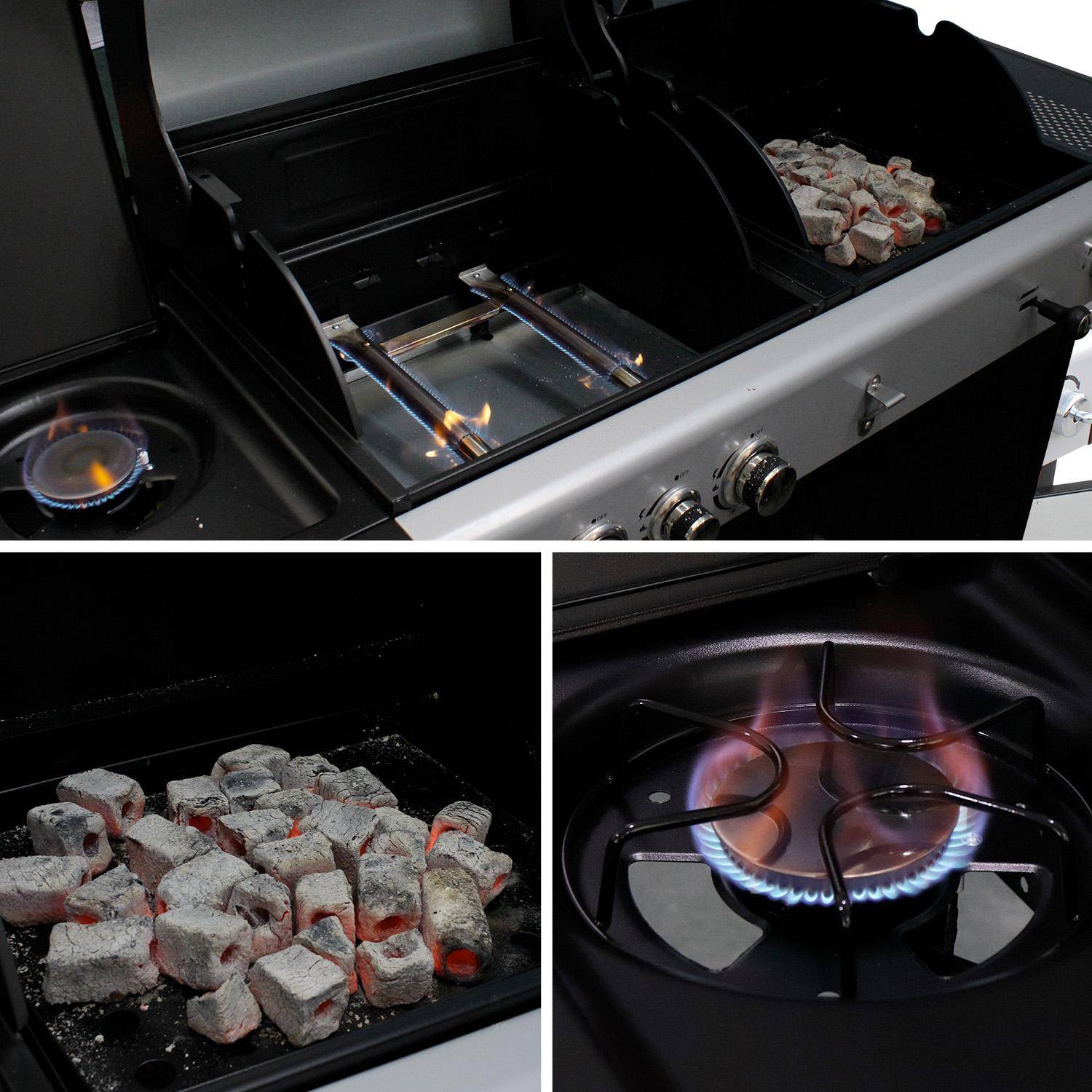 Barbecue a gas 2 in 1, 3 bruciatori + 1 fuoco laterale, Marsac, Nero, 163.5x75.5x140.5 cm,sweeek,Photo8