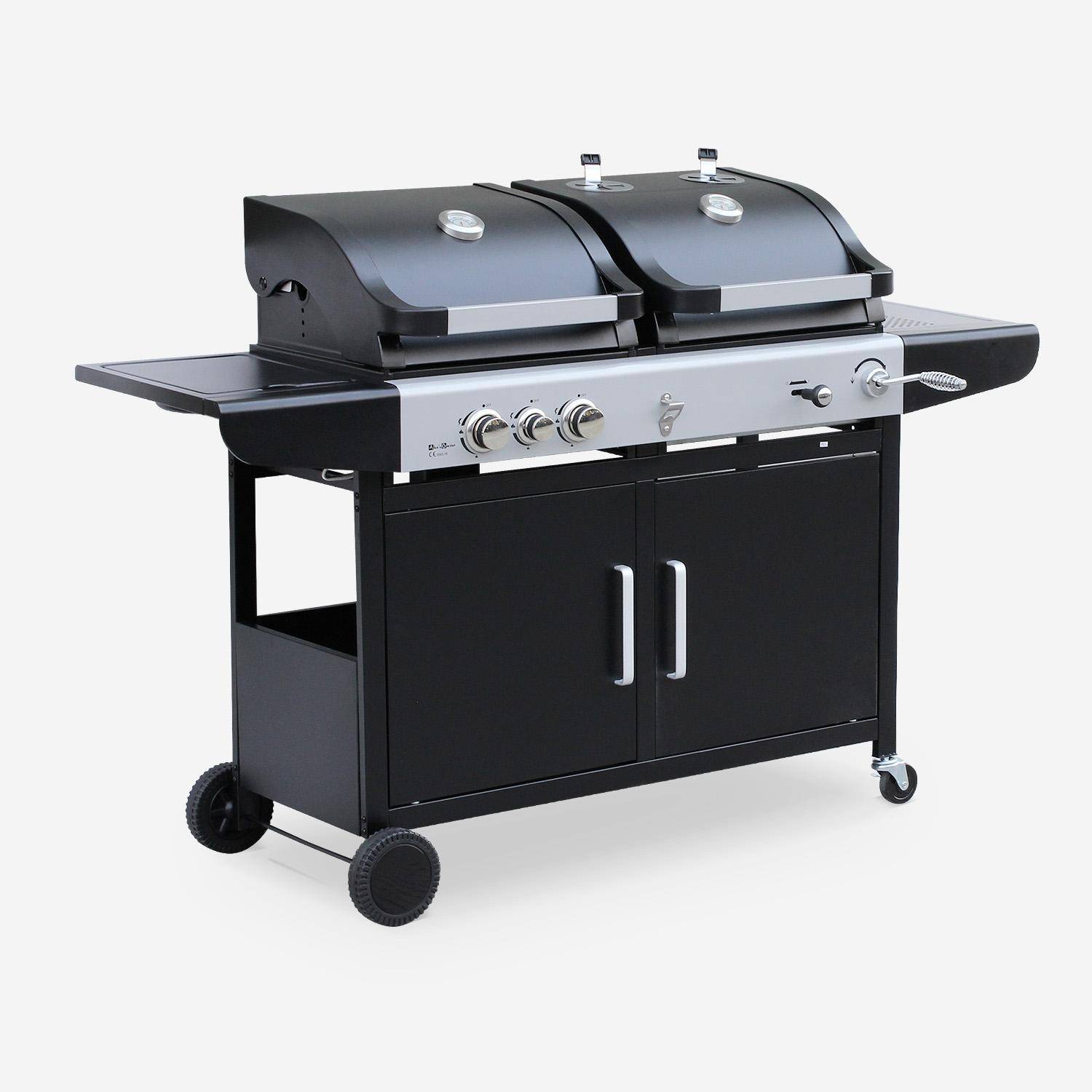 Barbecue a gas 2 in 1, 3 bruciatori + 1 fuoco laterale, Marsac, Nero, 163.5x75.5x140.5 cm,sweeek,Photo5